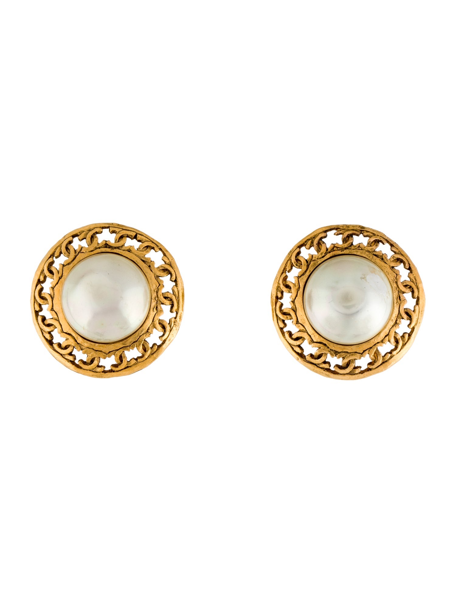 Chanel Vintage Faux Pearl CC Clip-On Earrings