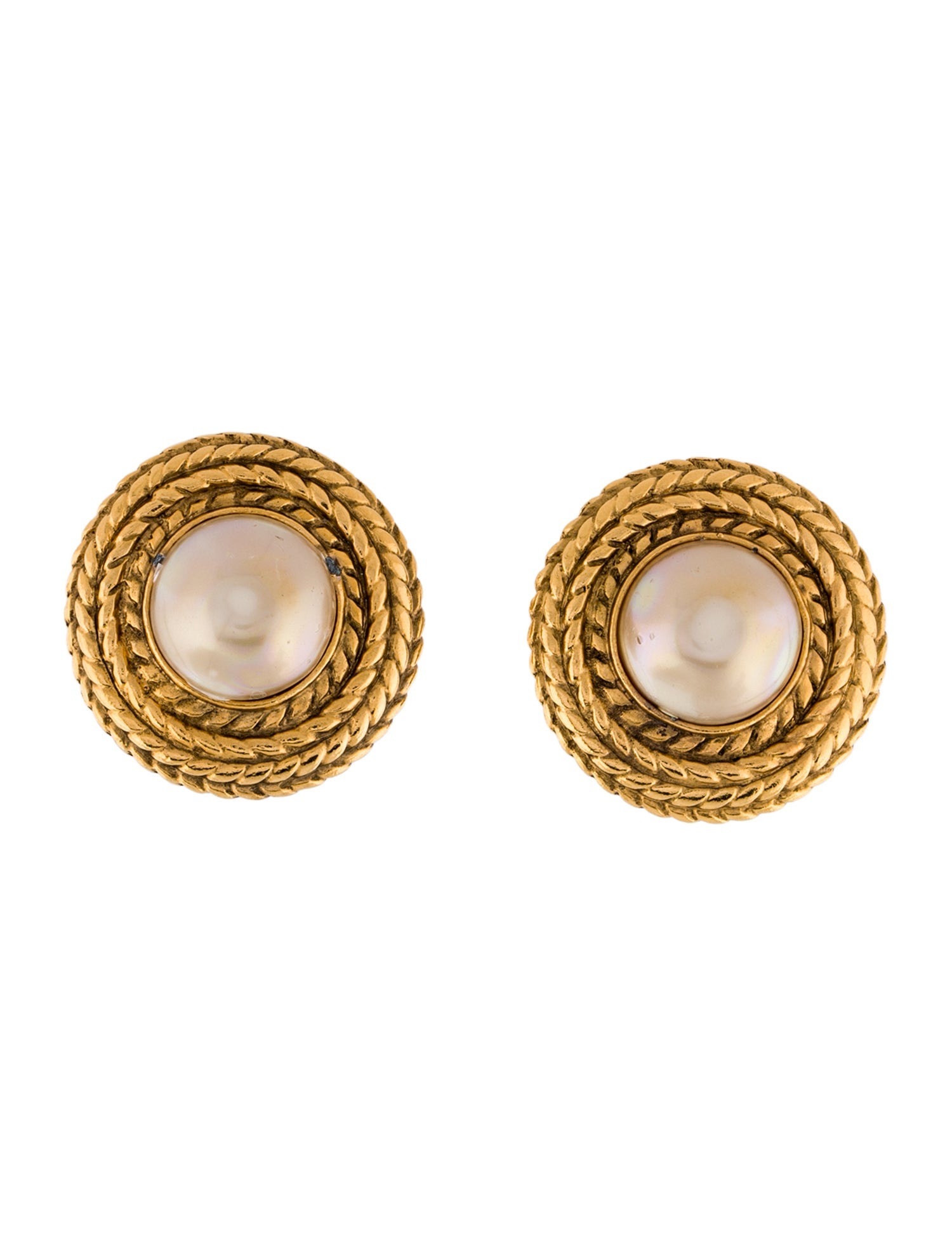 Chanel Vintage Faux Pearl CC Clip-On Earrings