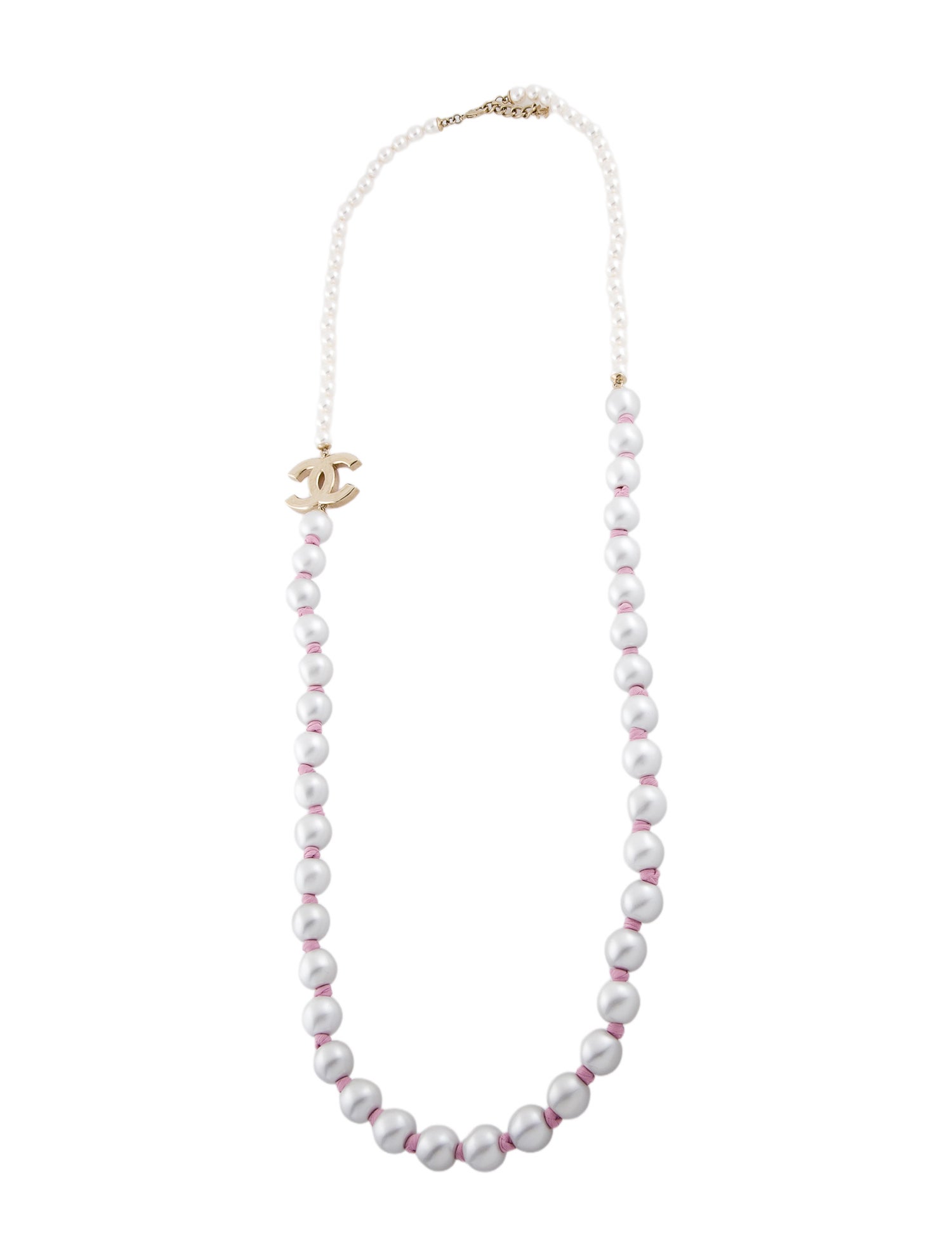 Chanel 2025 Faux Pearl, Silk & Resin Logo CC Station Necklace