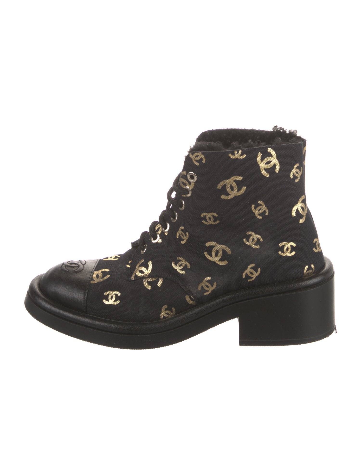 Chanel Interlocking CC Logo Leather Moto Boots - Black Boots