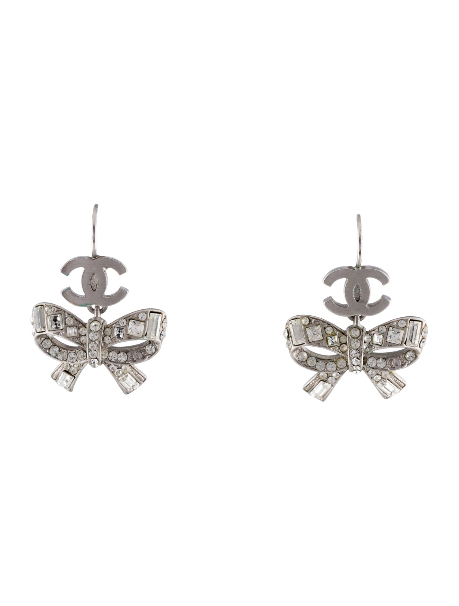 Chanel Strass Bow Drop Earrings