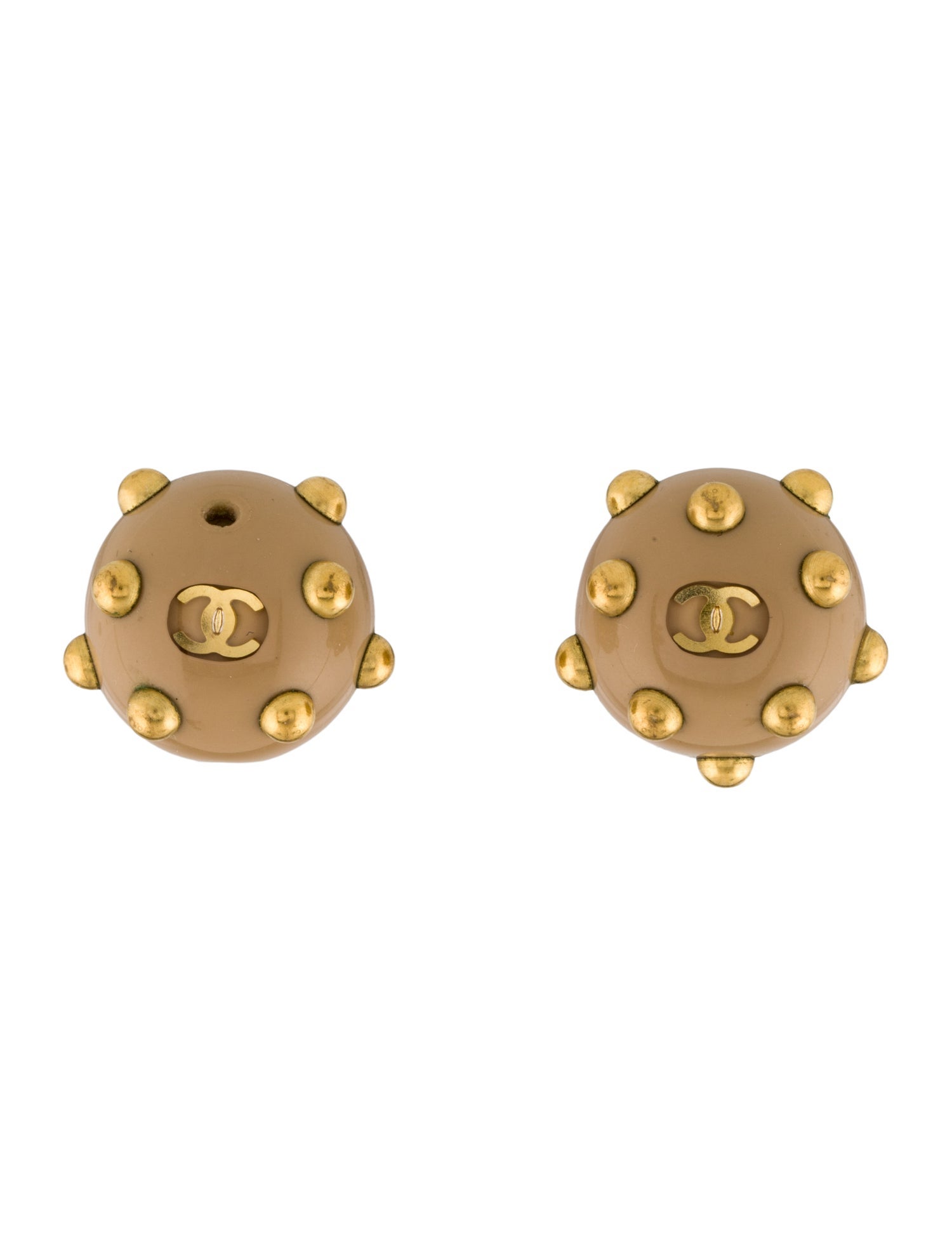 Chanel Vintage Enamel CC Studded Clip-On Earrings