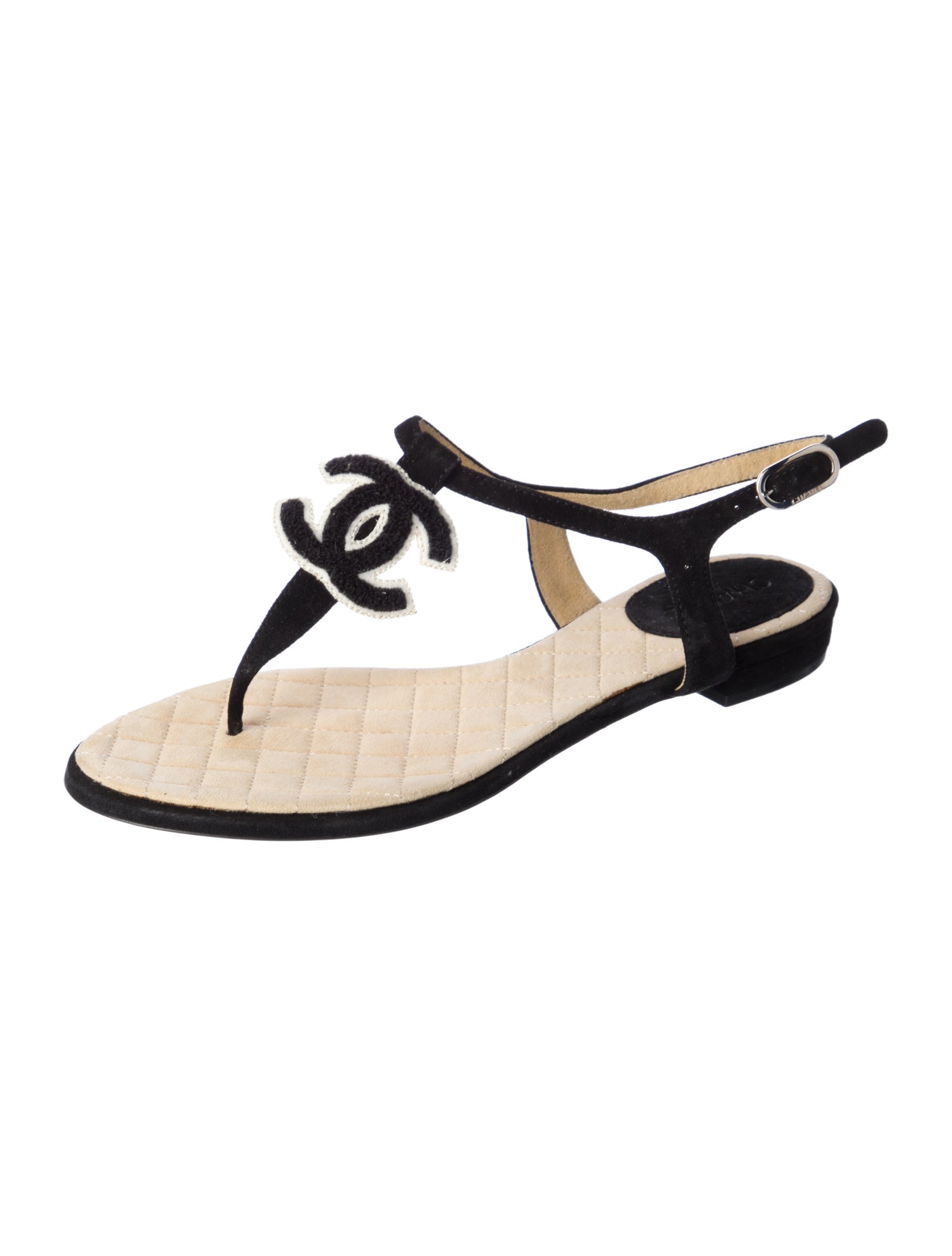 Chanel Interlocking CC Logo Suede T-Strap Sandals