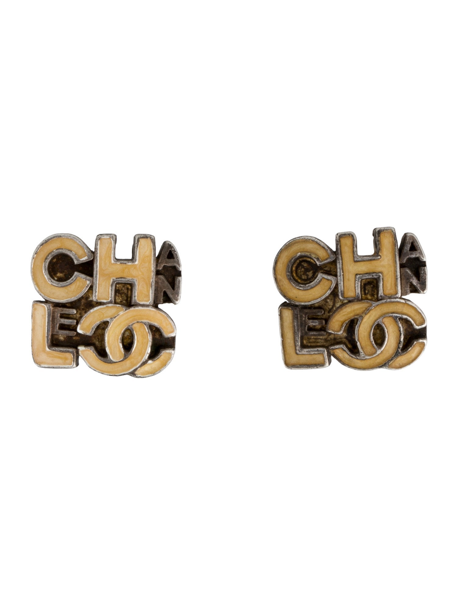 Chanel Vintage Enamel Logo Stud Earrings