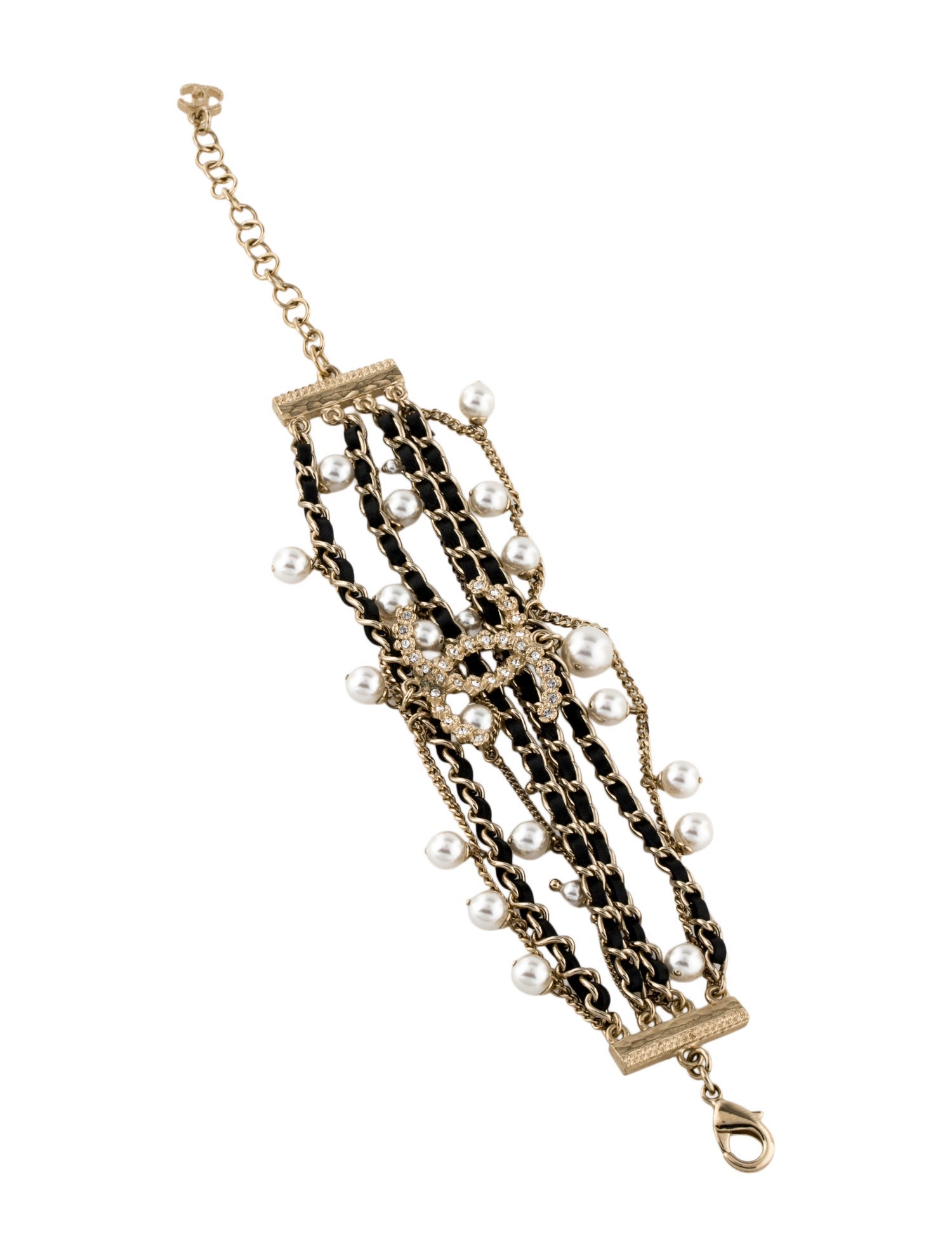 Chanel Faux Pearl, Leather & Strass CC Multistrand Bracelet