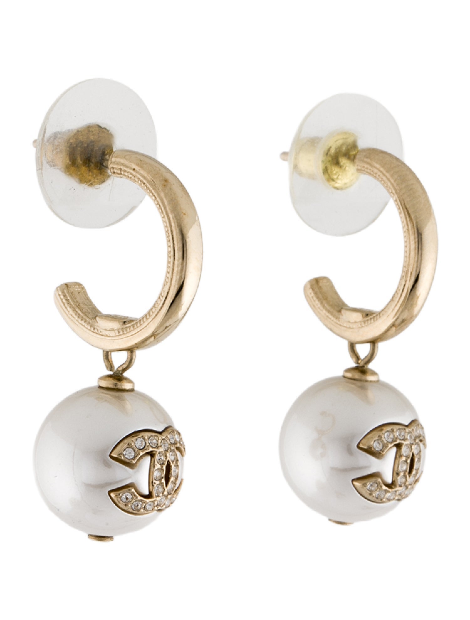 Chanel 2022 Faux Pearl & Strass CC Drop Earrings
