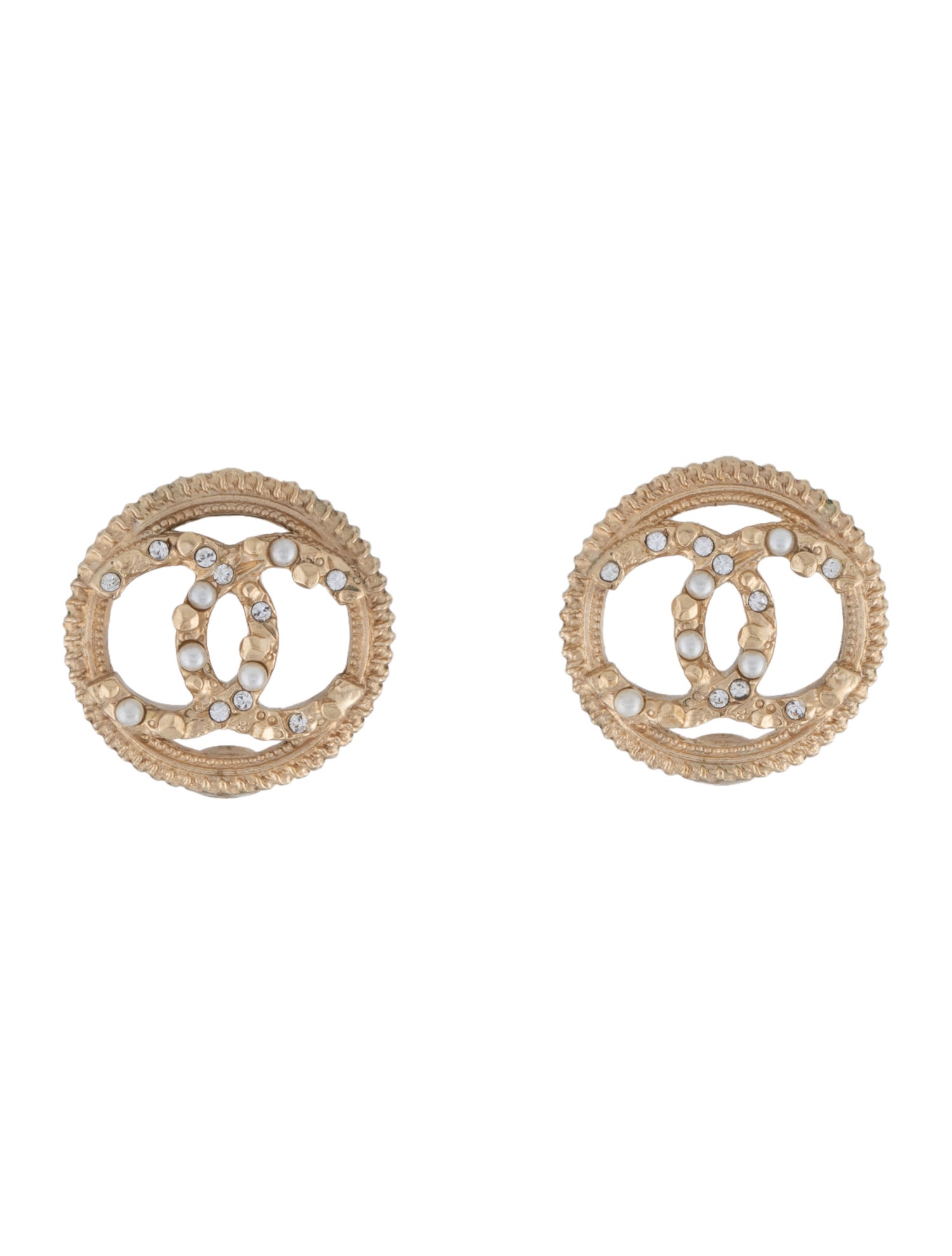 Chanel Faux Pearl & Strass CC Stud Earrings