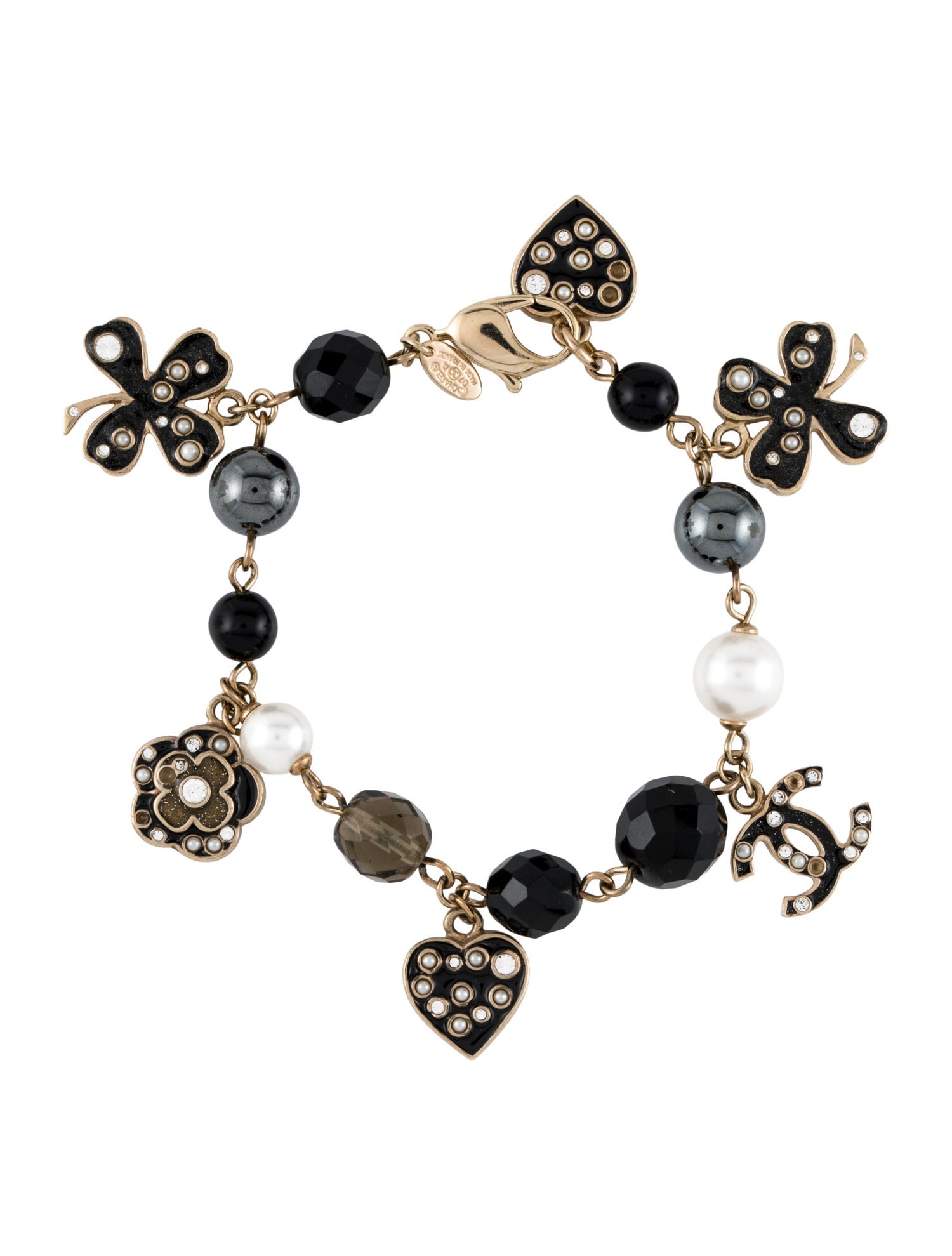 Chanel Faux Pearl, Strass & Enamel CC Clover Charm Bracelet
