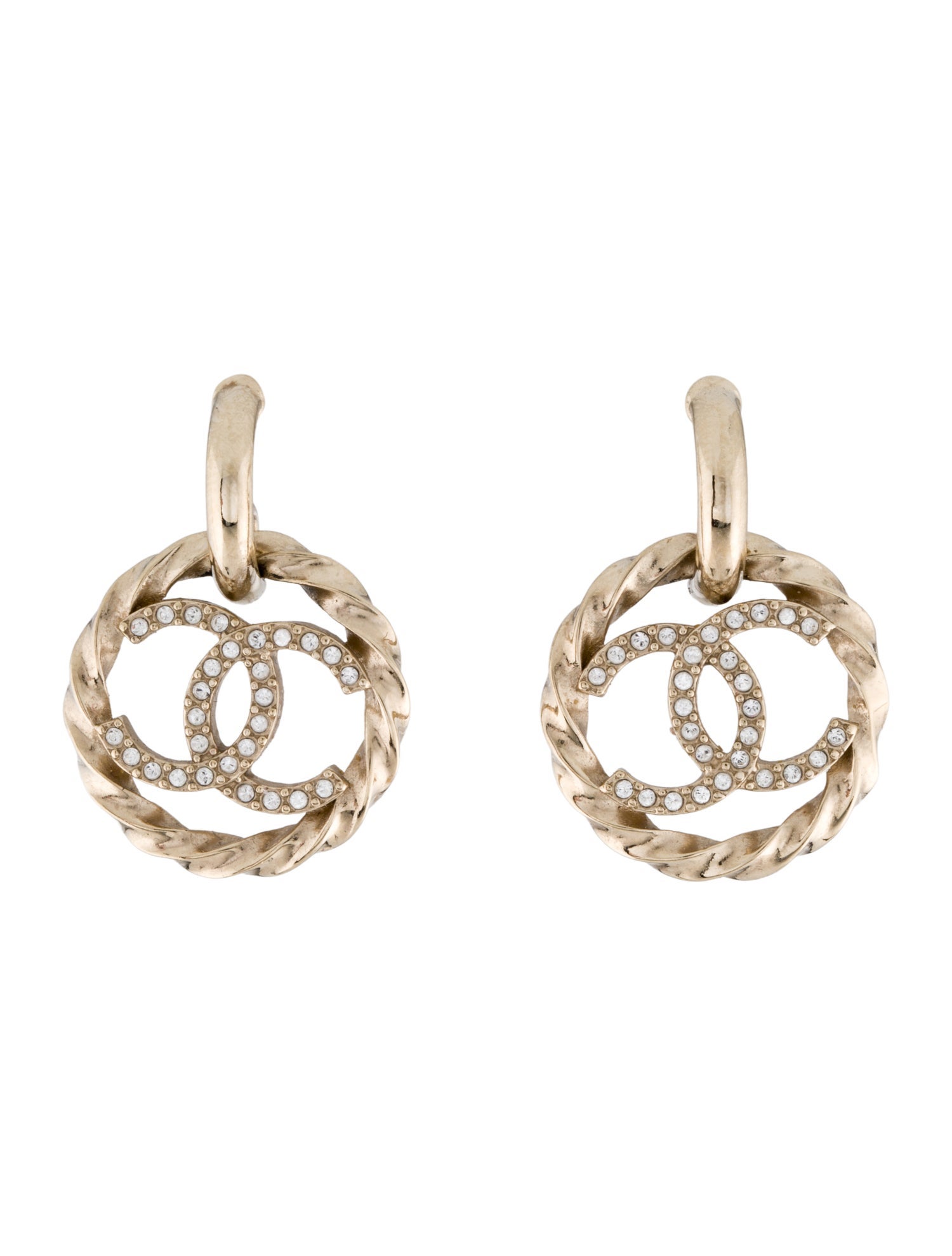 Chanel 2023 Strass CC Drop Earrings