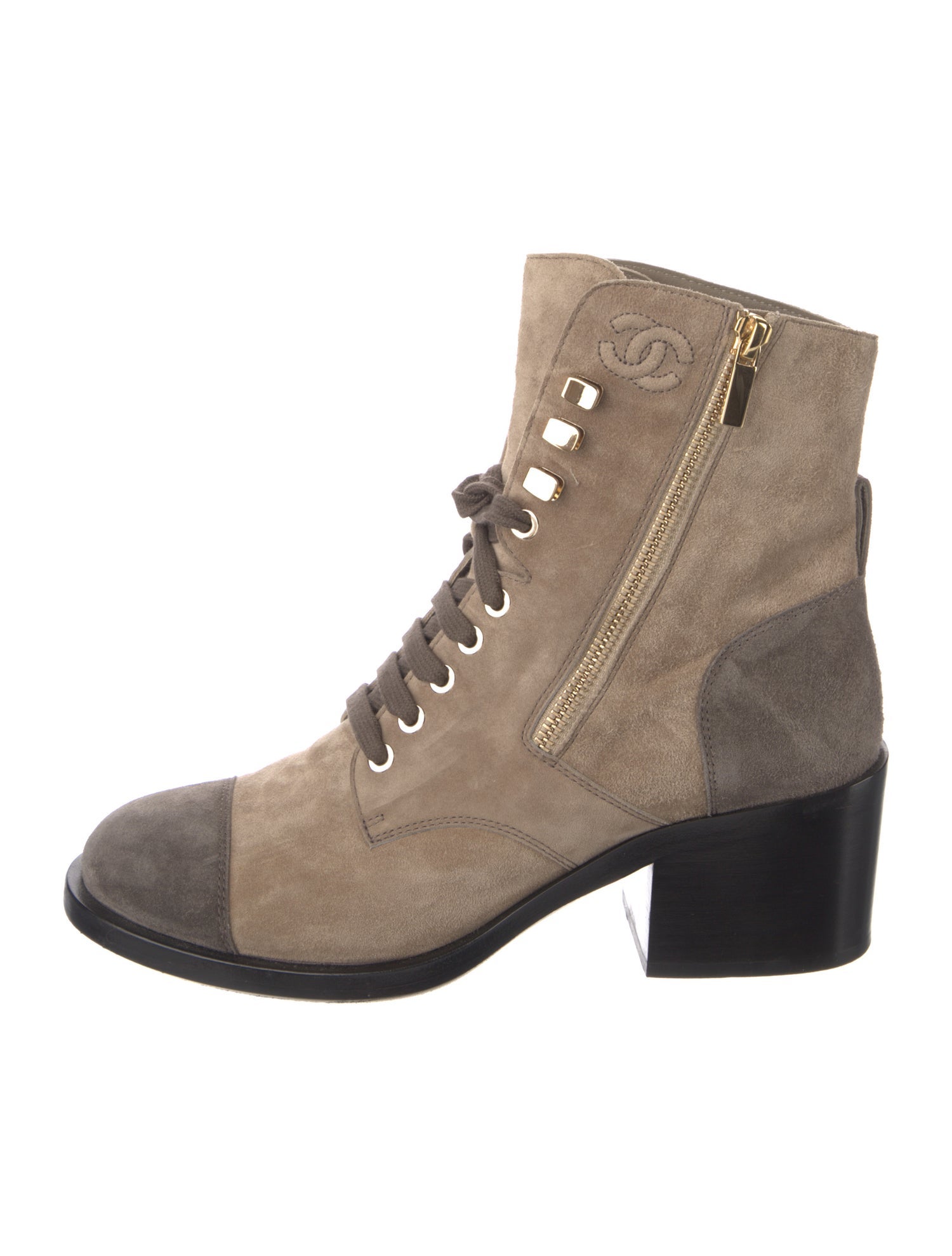 Chanel Interlocking CC Logo Suede Combat Boots