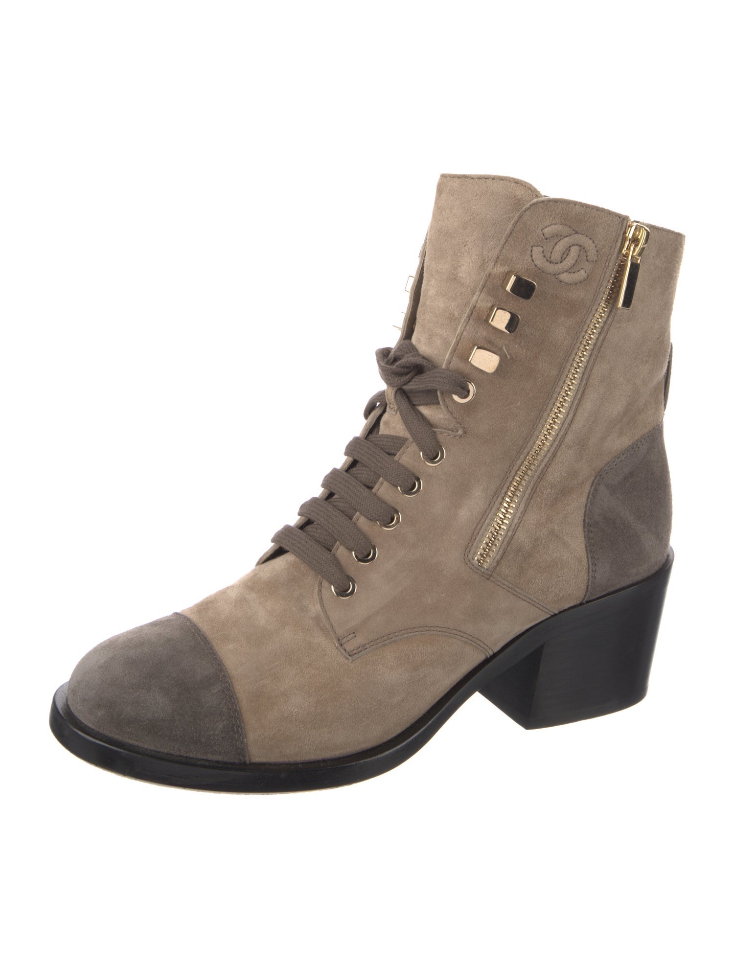 Chanel Interlocking CC Logo Suede Combat Boots