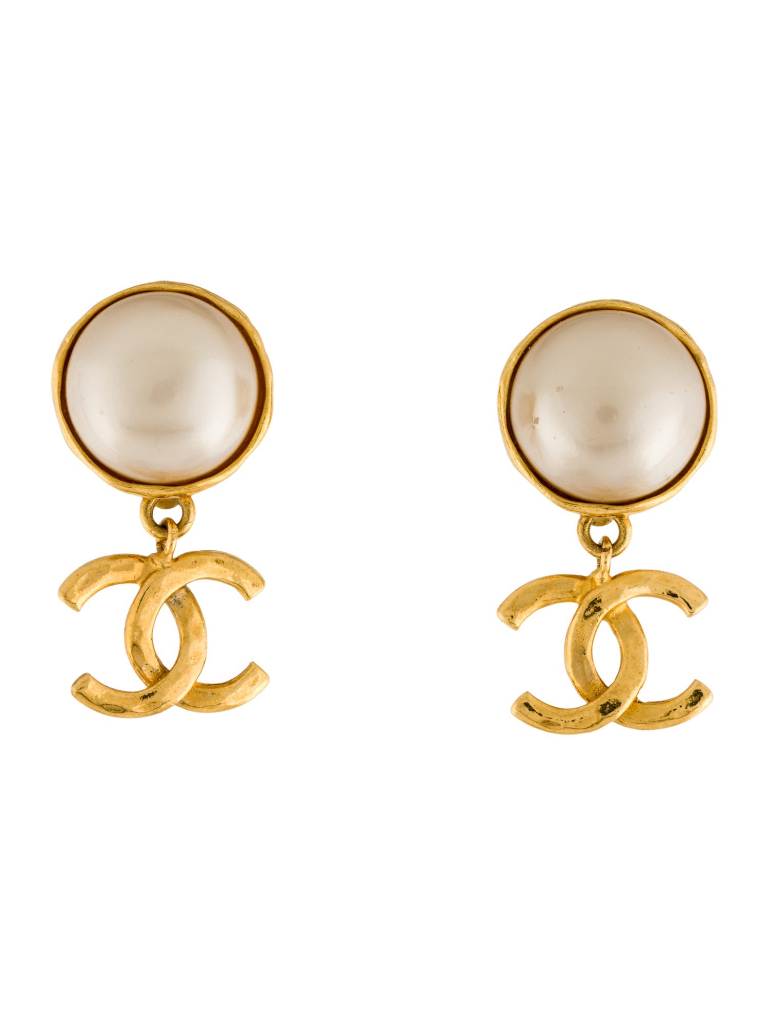 Chanel Vintage Faux Pearl CC Clip-On Drop Earrings