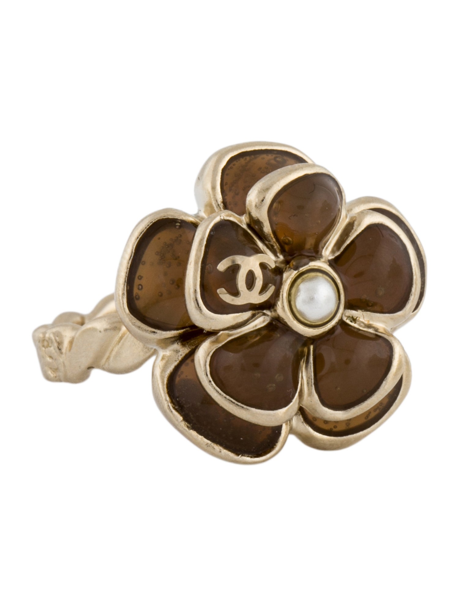 Chanel Faux Pearl & Resin Flower Cocktail Ring