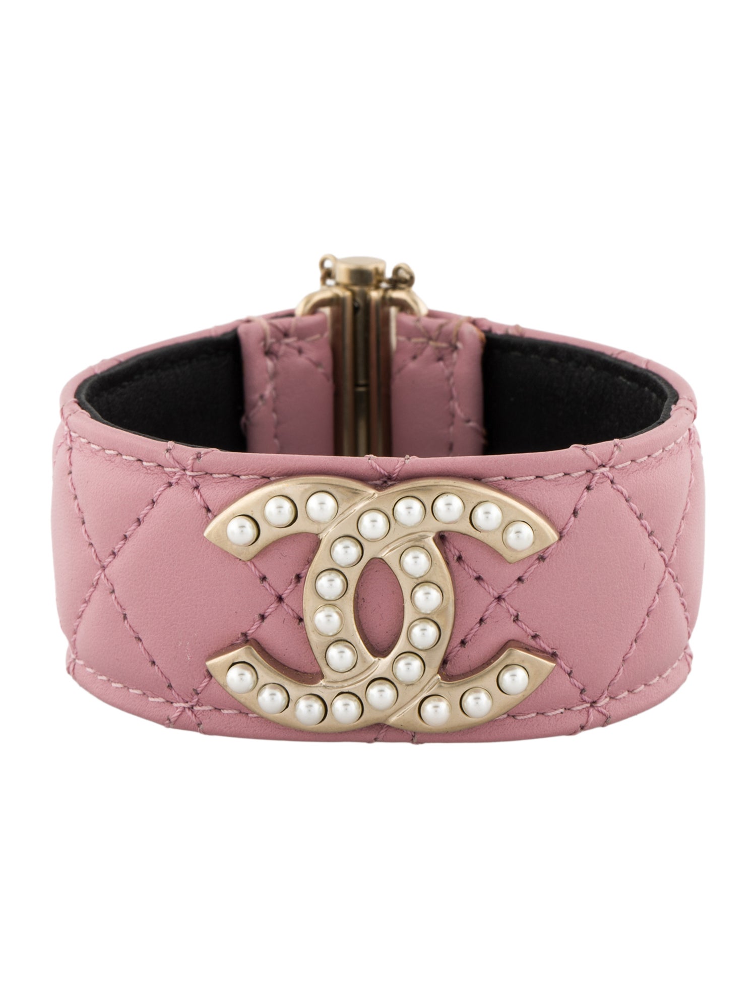 Chanel Leather & Faux Pearl CC Quilted Wrap Bracelet