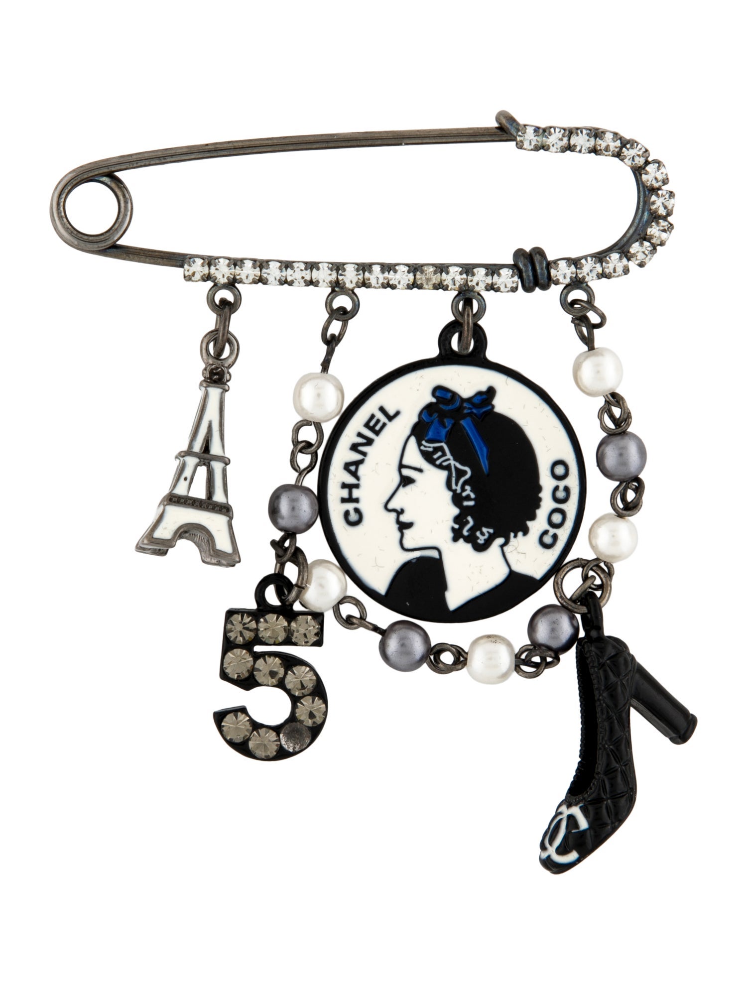 Chanel Faux Pearl, Strass & Enamel Brooch