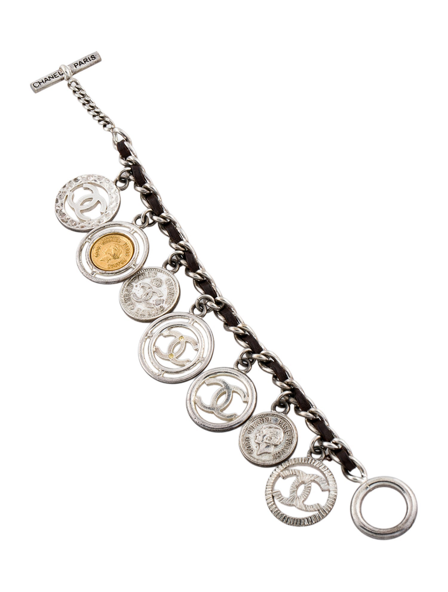 Chanel Two-Tone Leather CC Charm Bracelet