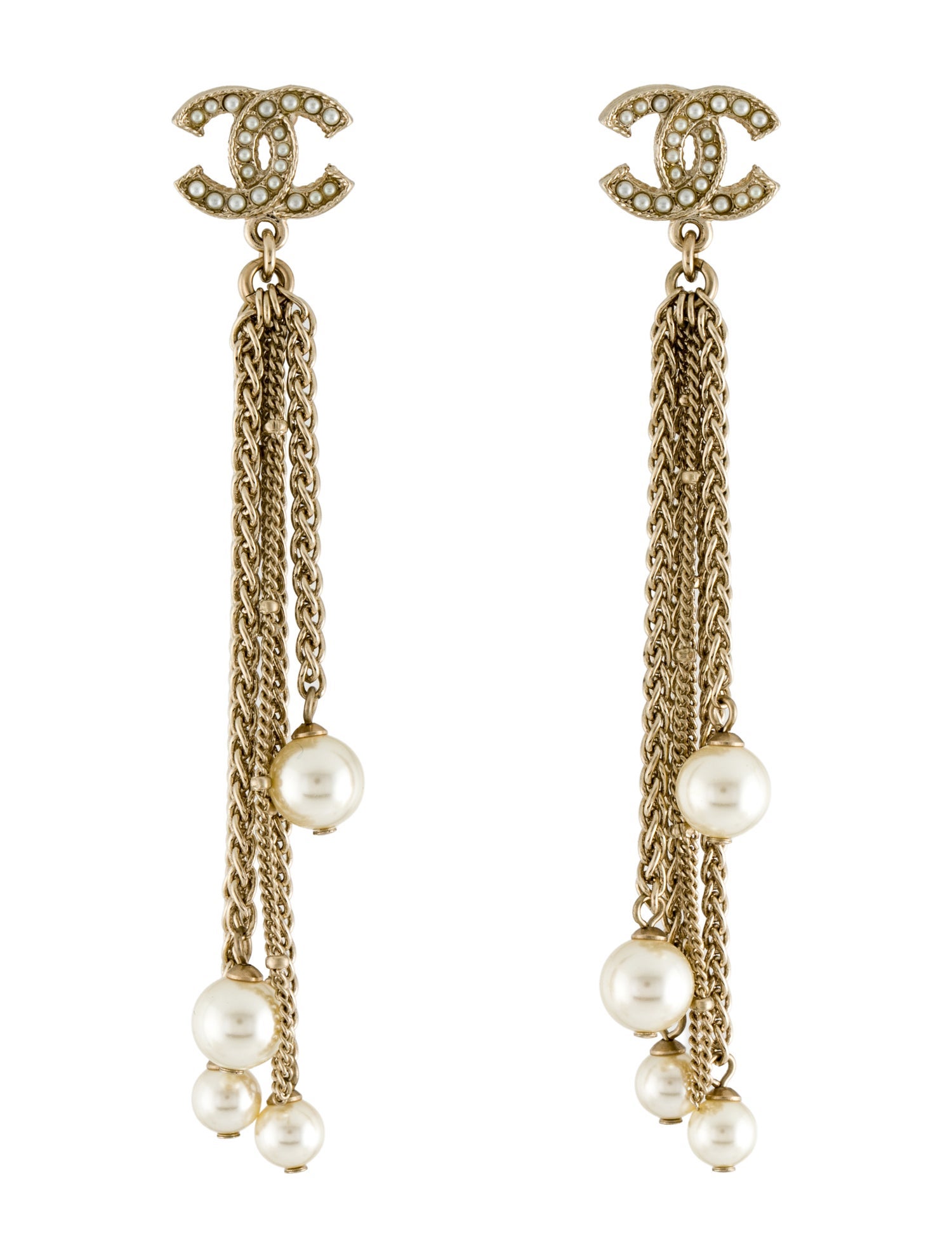 Chanel 2019 Faux Pearl CC Drop Earrings