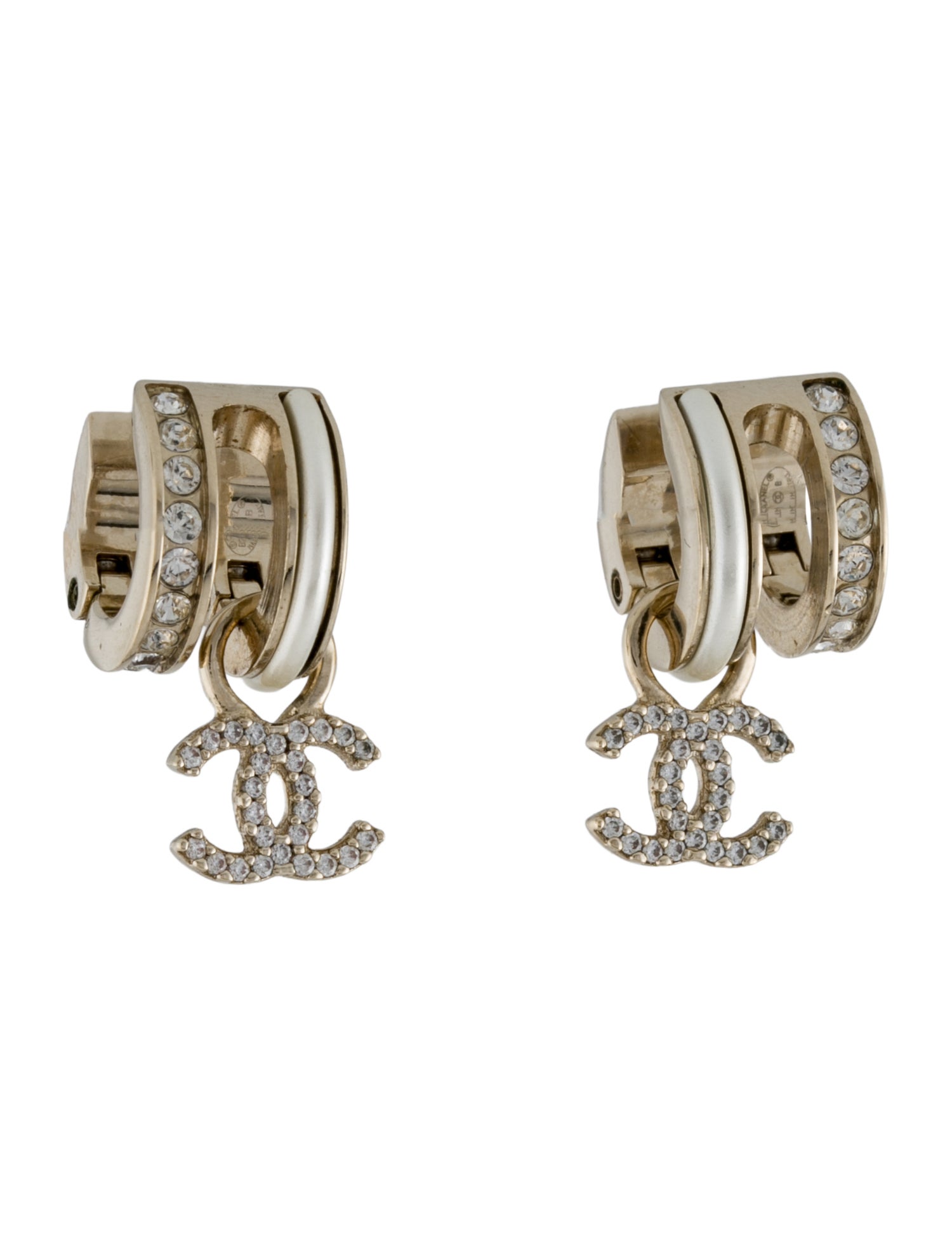 Chanel 2021 Faux Pearl & Strass CC Huggie Earrings