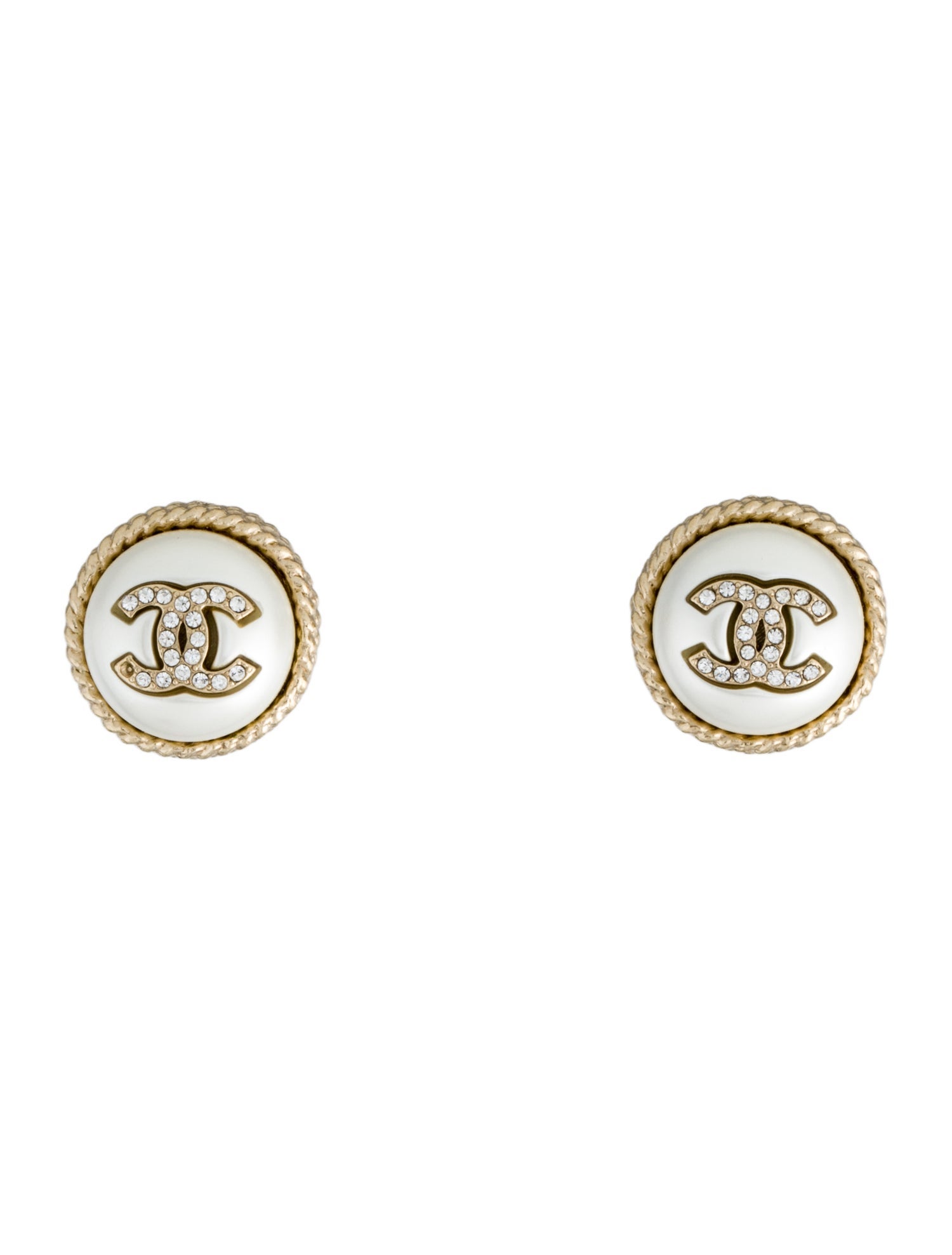 Chanel Faux Pearl & Strass CC Stud Earrings