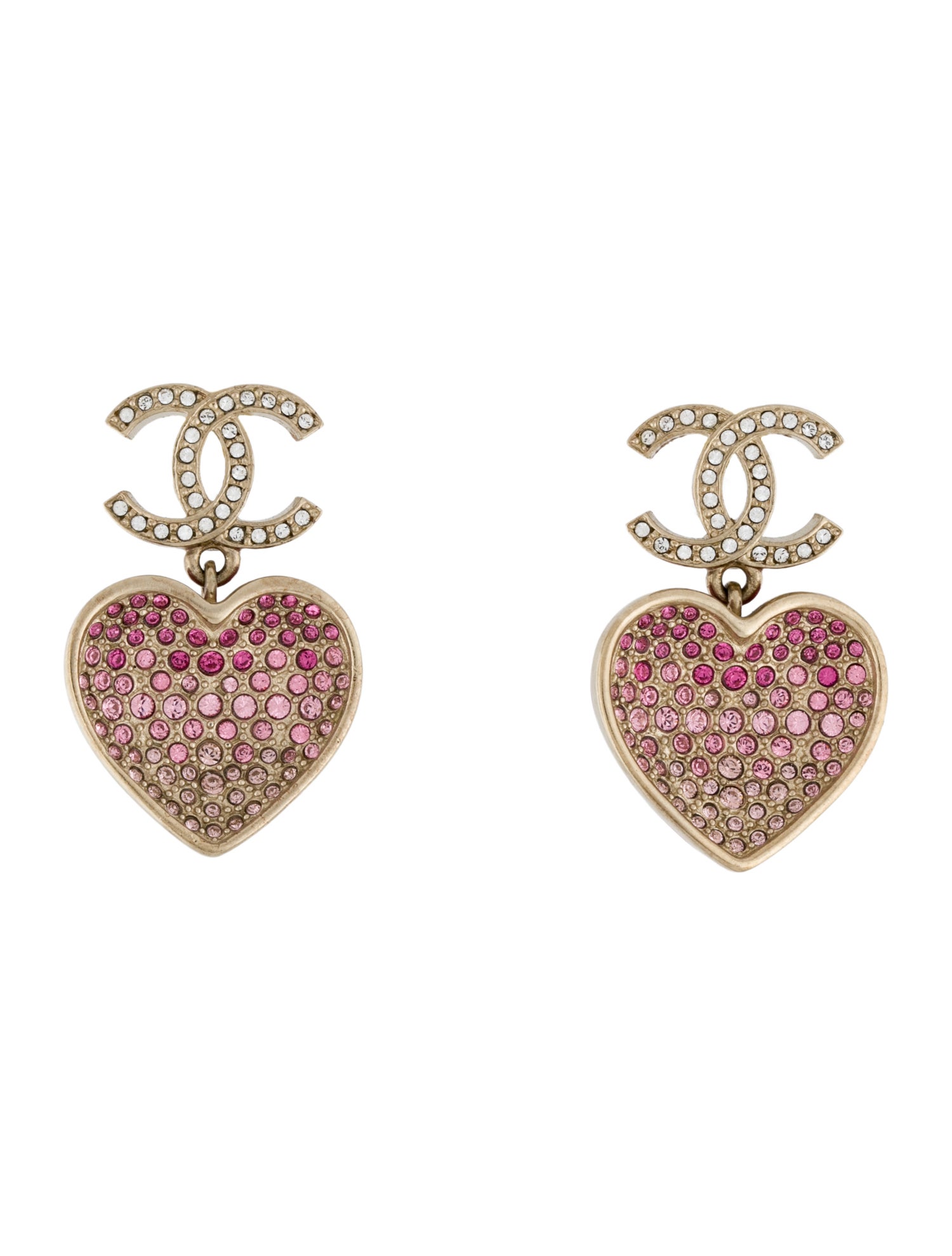 Chanel 2023 Strass & Resin CC Heart Drop Earrings