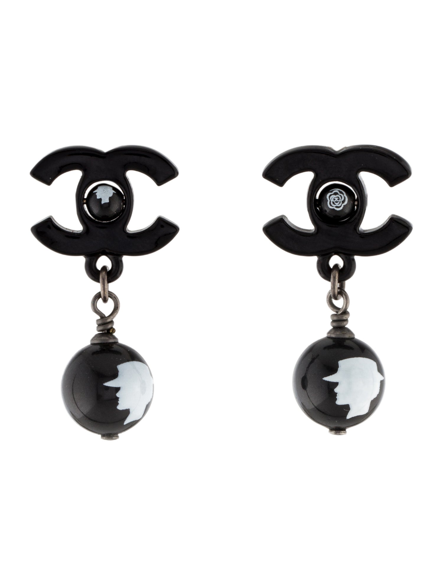 Chanel Enamel & Resin Coco Mademoiselle CC Drop Earrings
