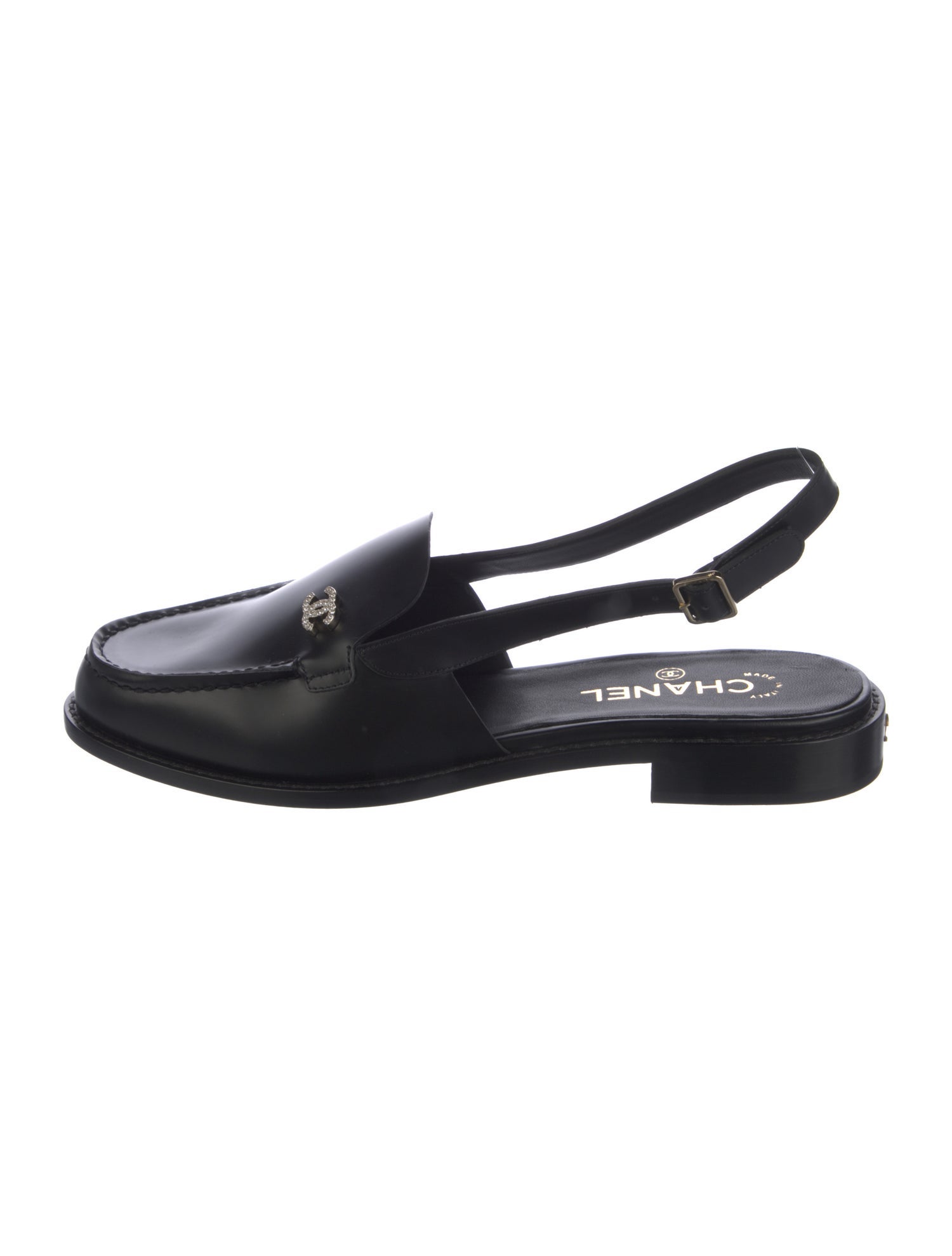 Chanel Interlocking CC Logo Leather Slingback Flats
