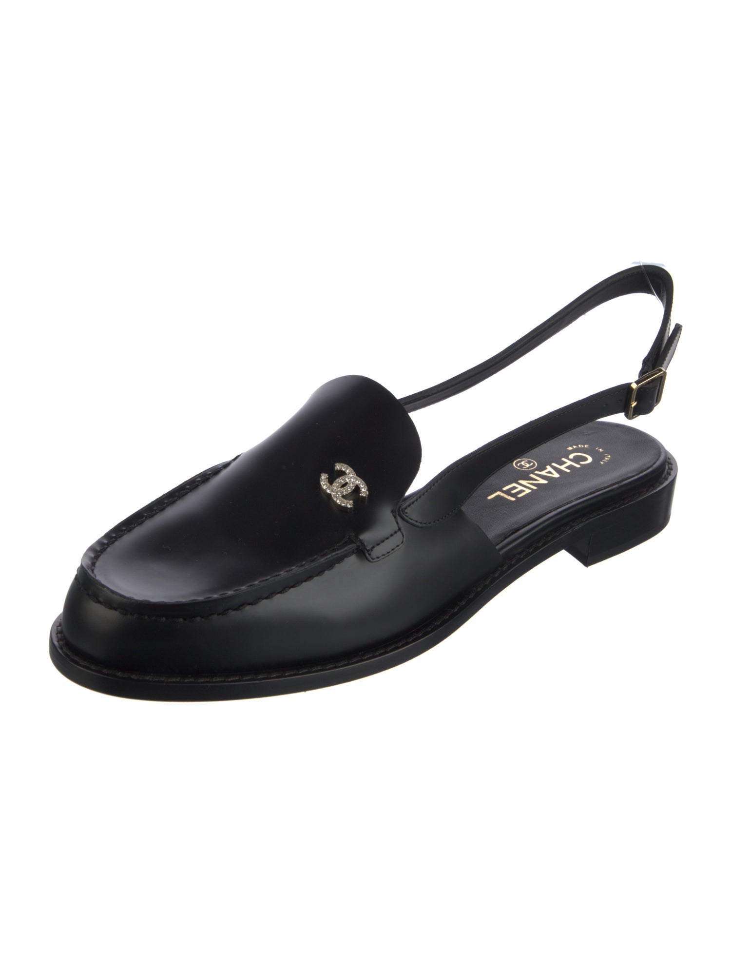 Chanel Interlocking CC Logo Leather Slingback Flats