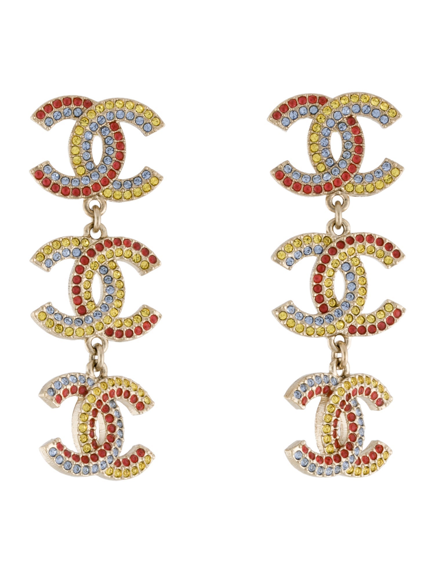 Chanel 2023 Strass CC Drop Earrings