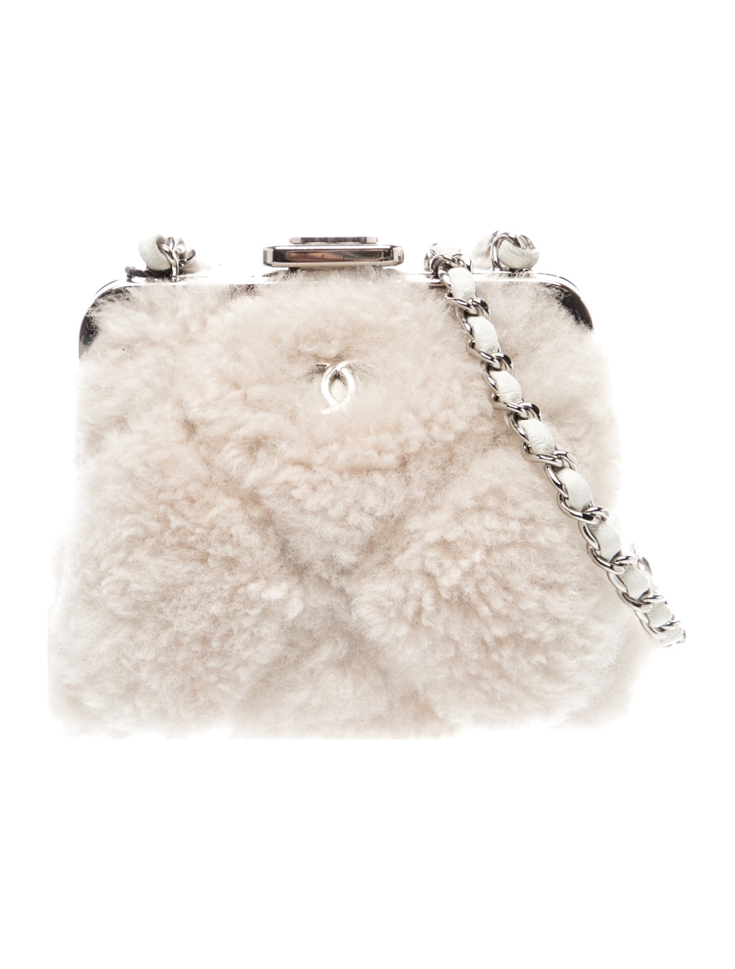 Chanel 2023 Coco Neige CC Shearling Clutch w/ Chain