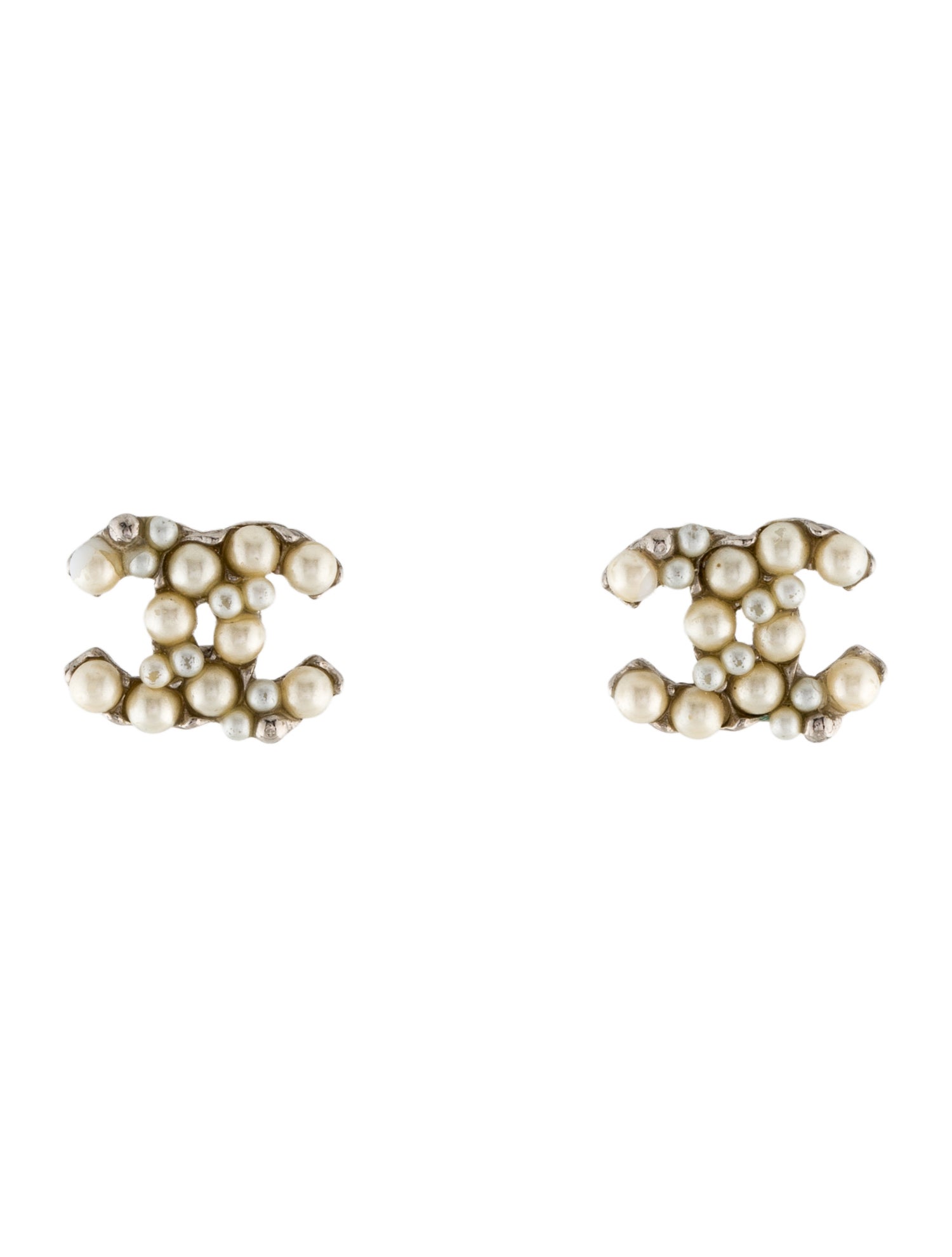 Chanel Faux Pearl CC Stud Earrings