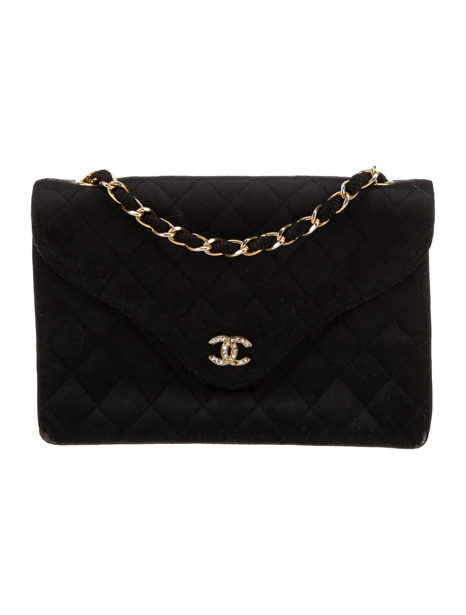 Chanel Quilted Satin Strass CC Flap Bag