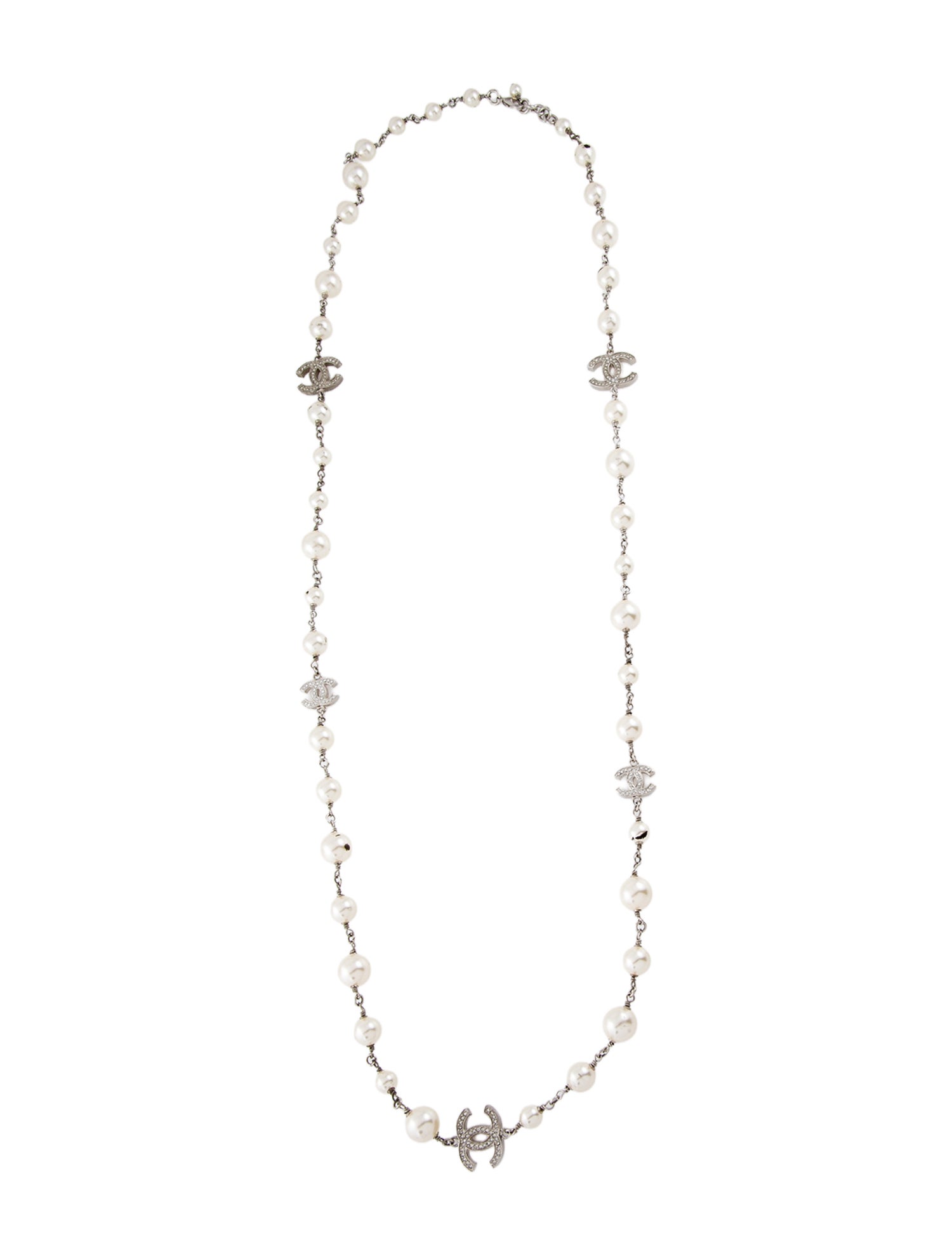Chanel Faux Pearl & Strass CC Station Necklace