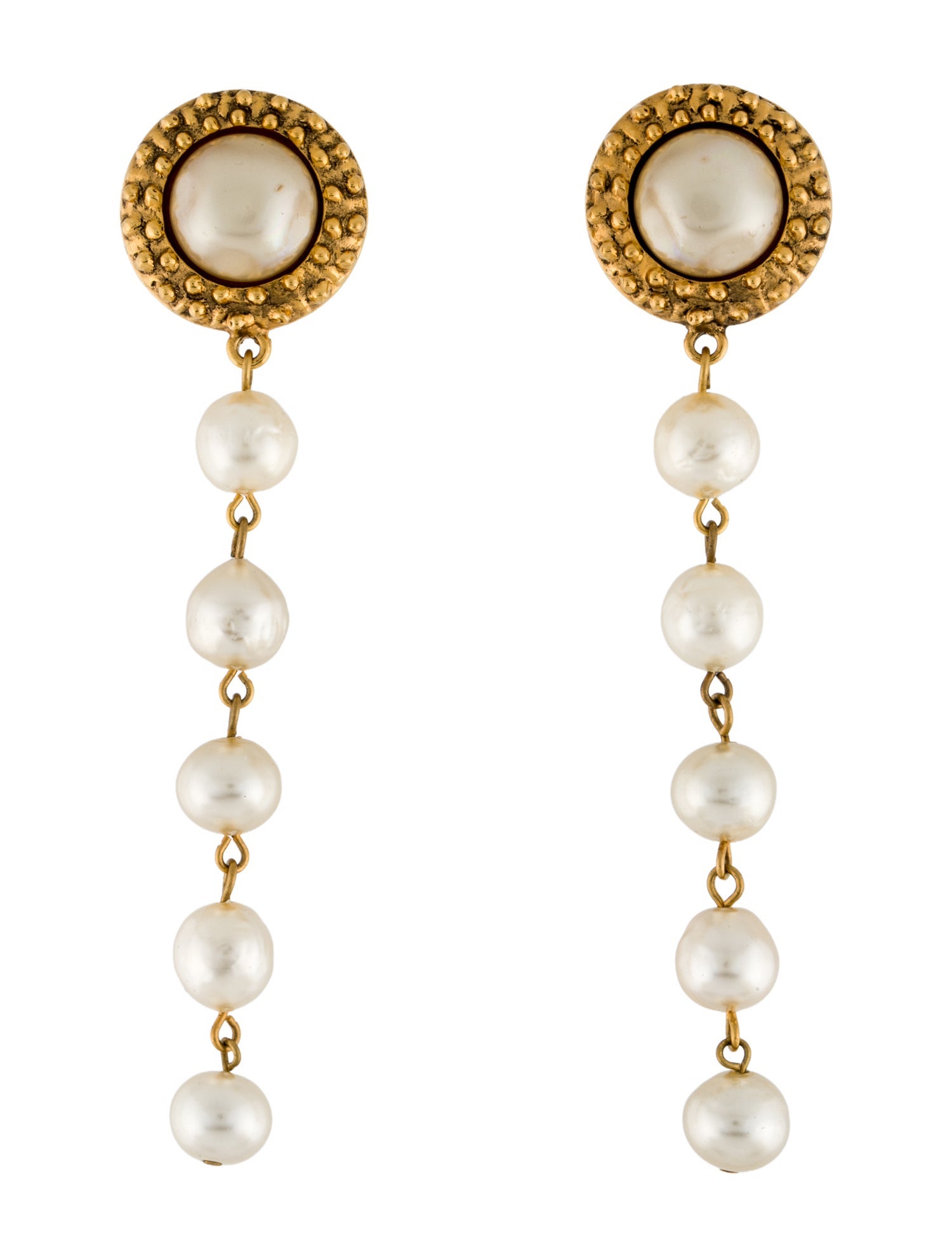 Chanel Vintage Faux Pearl Clip-On Drop Earrings
