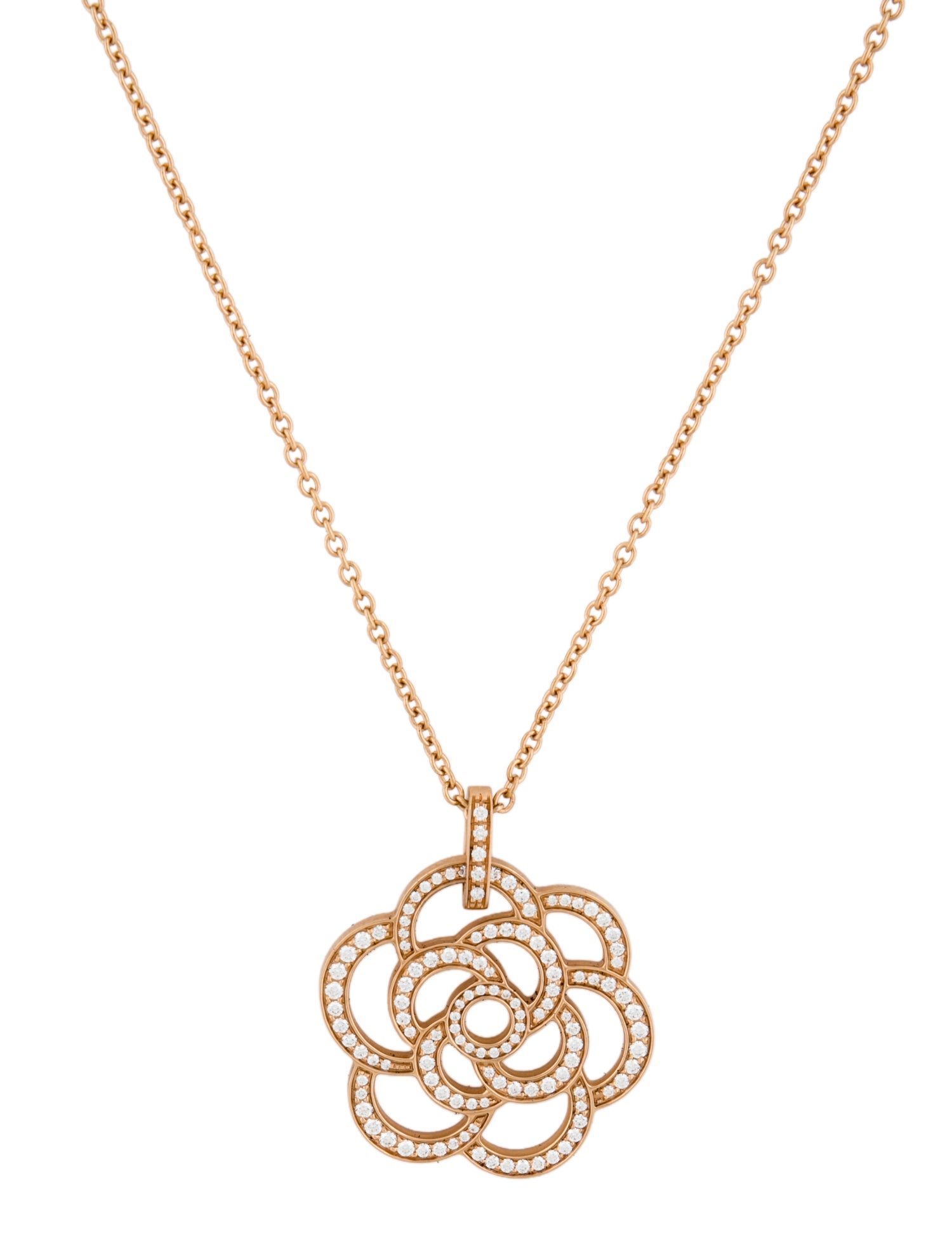 Chanel 18K Diamond Camélia Ajouré Pendant Necklace