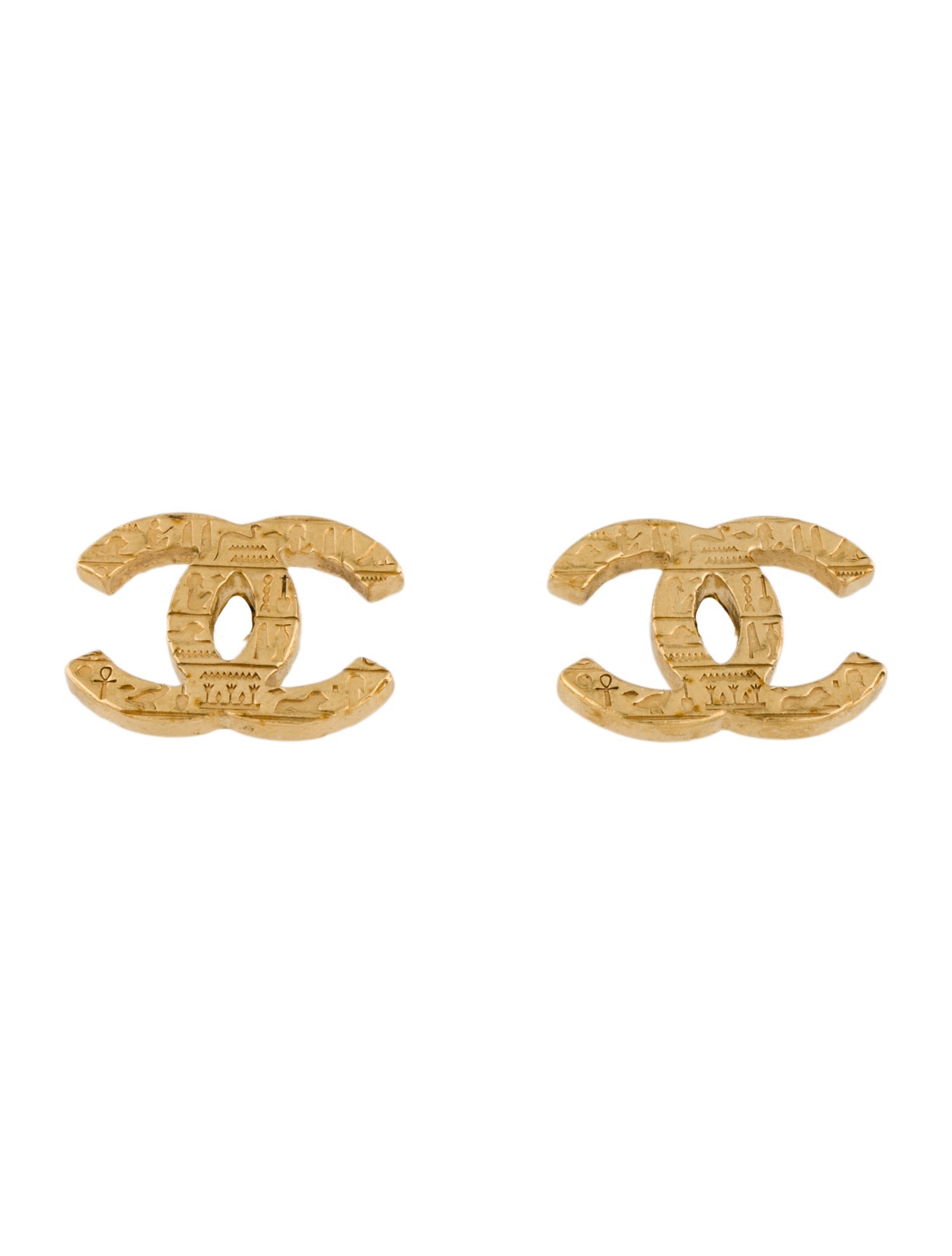 Chanel 2019 Hieroglyphic CC Stud Earrings
