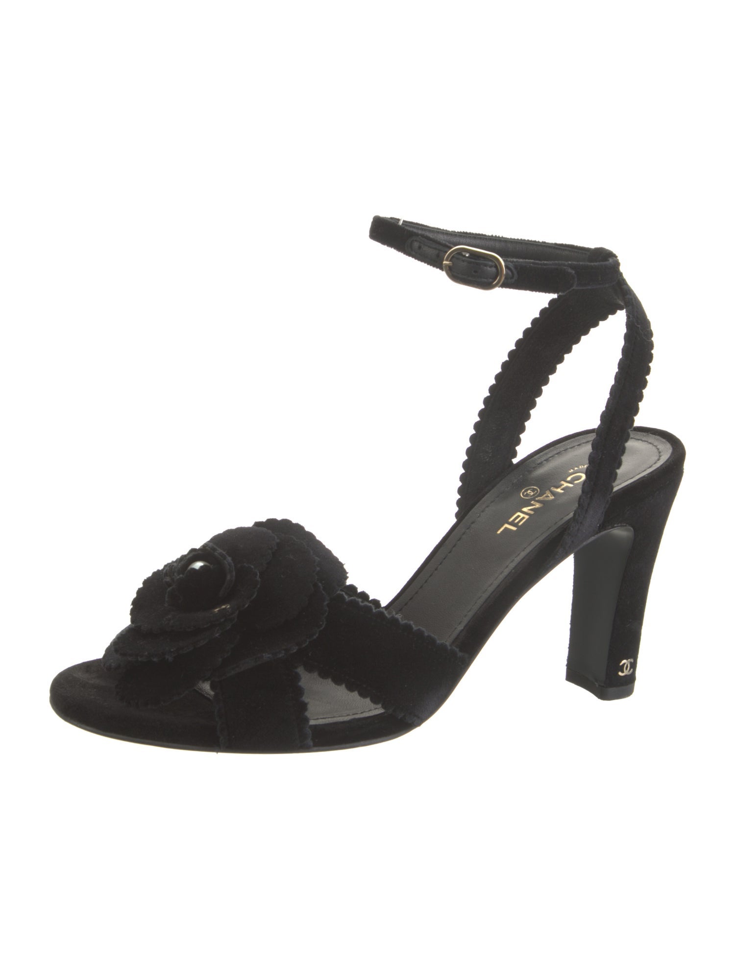 Chanel Interlocking CC Logo Velvet Sandals