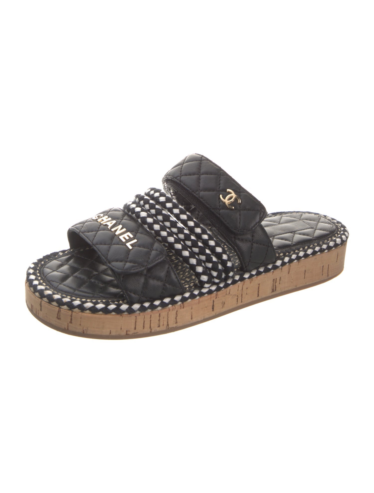 Chanel Interlocking CC Logo Leather Slides