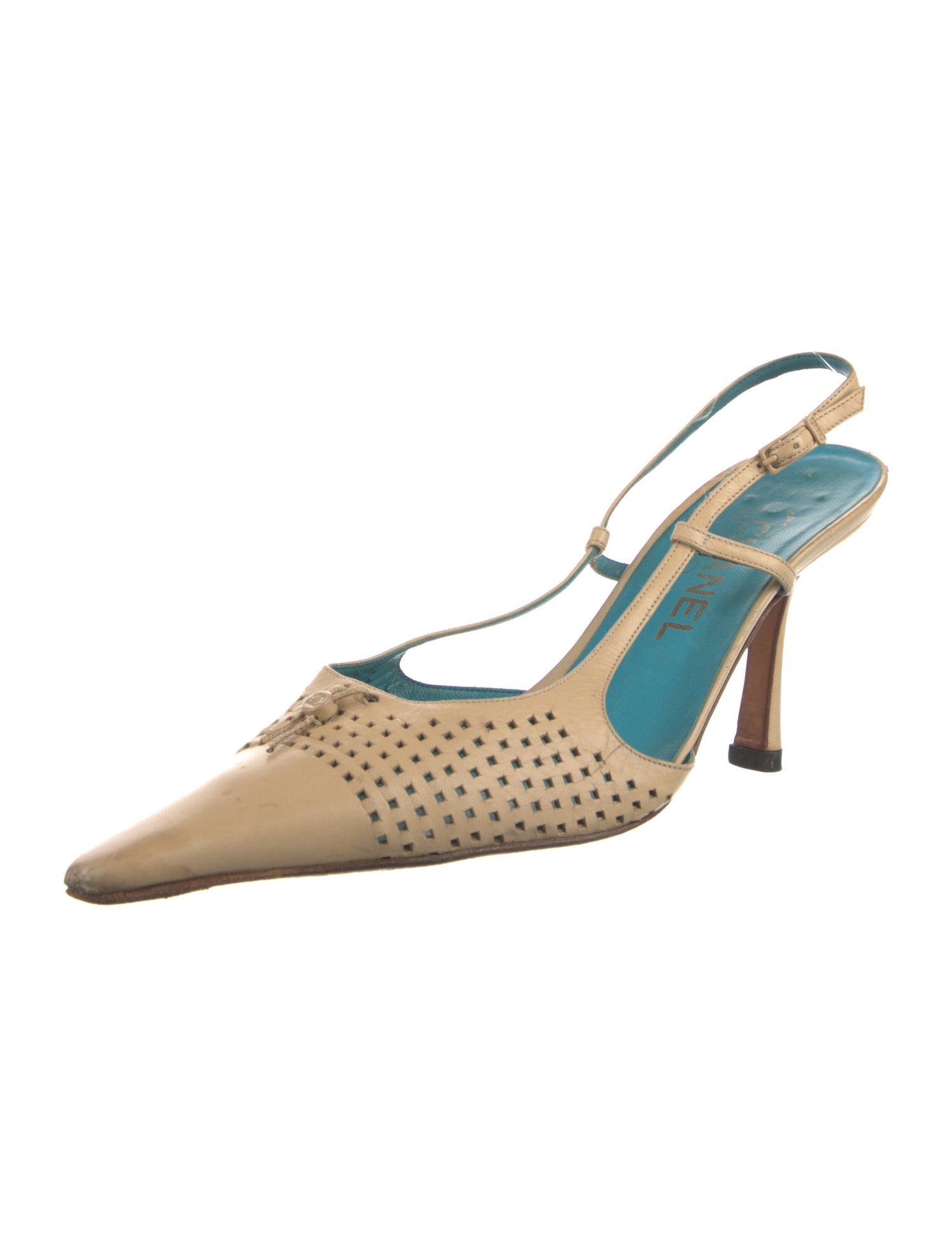 Chanel Interlocking CC Logo Leather Slingback Pumps
