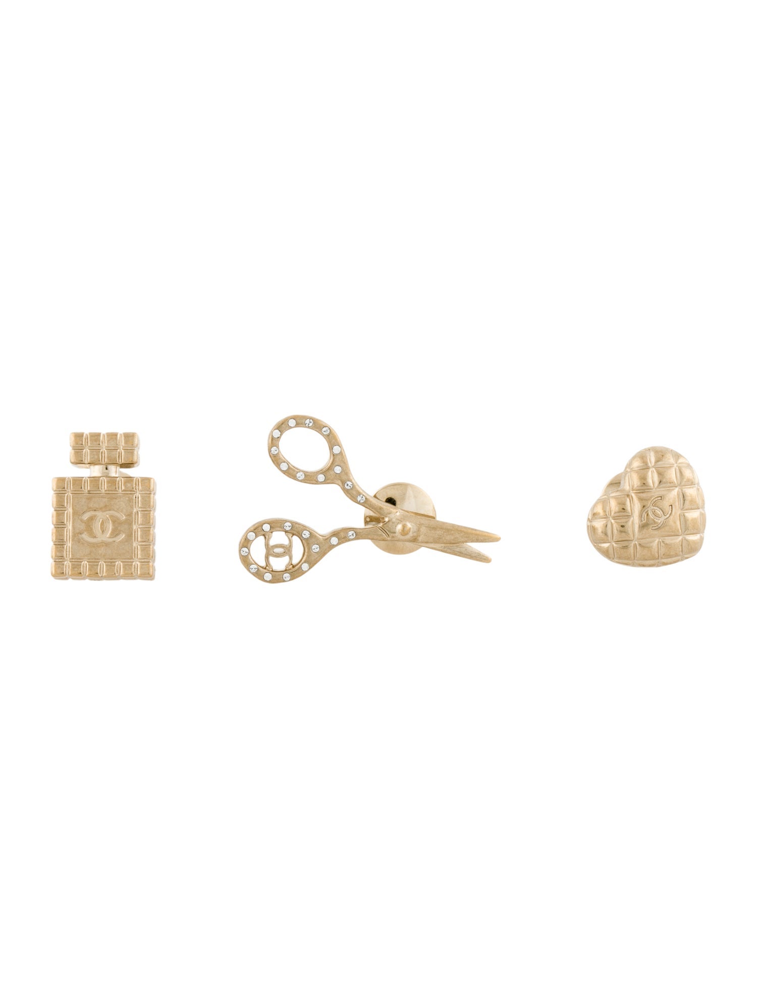 Chanel Heart Scissor & Perfume Bottle Pin Brooch Set