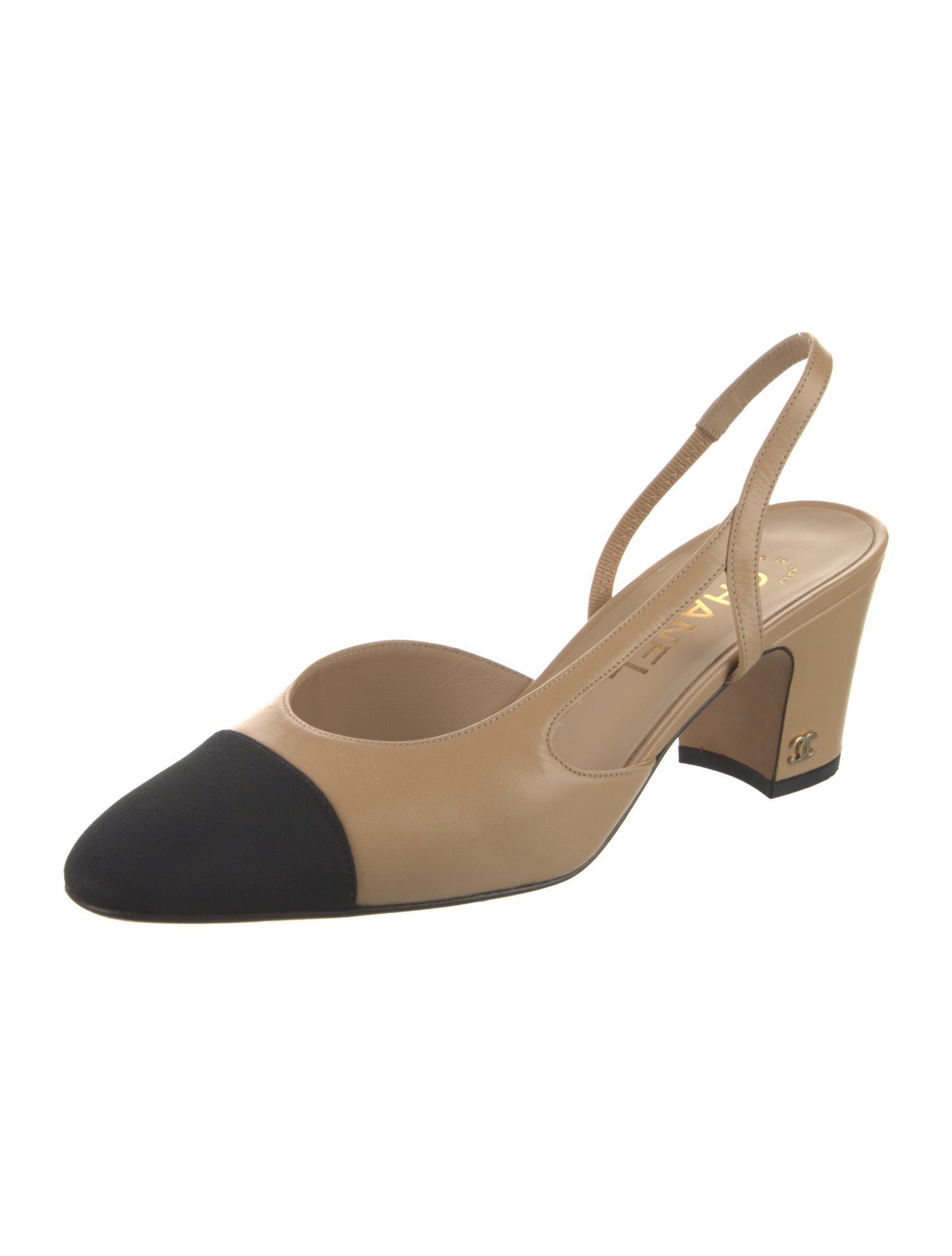 Chanel Interlocking CC Logo Leather Slingback Pumps