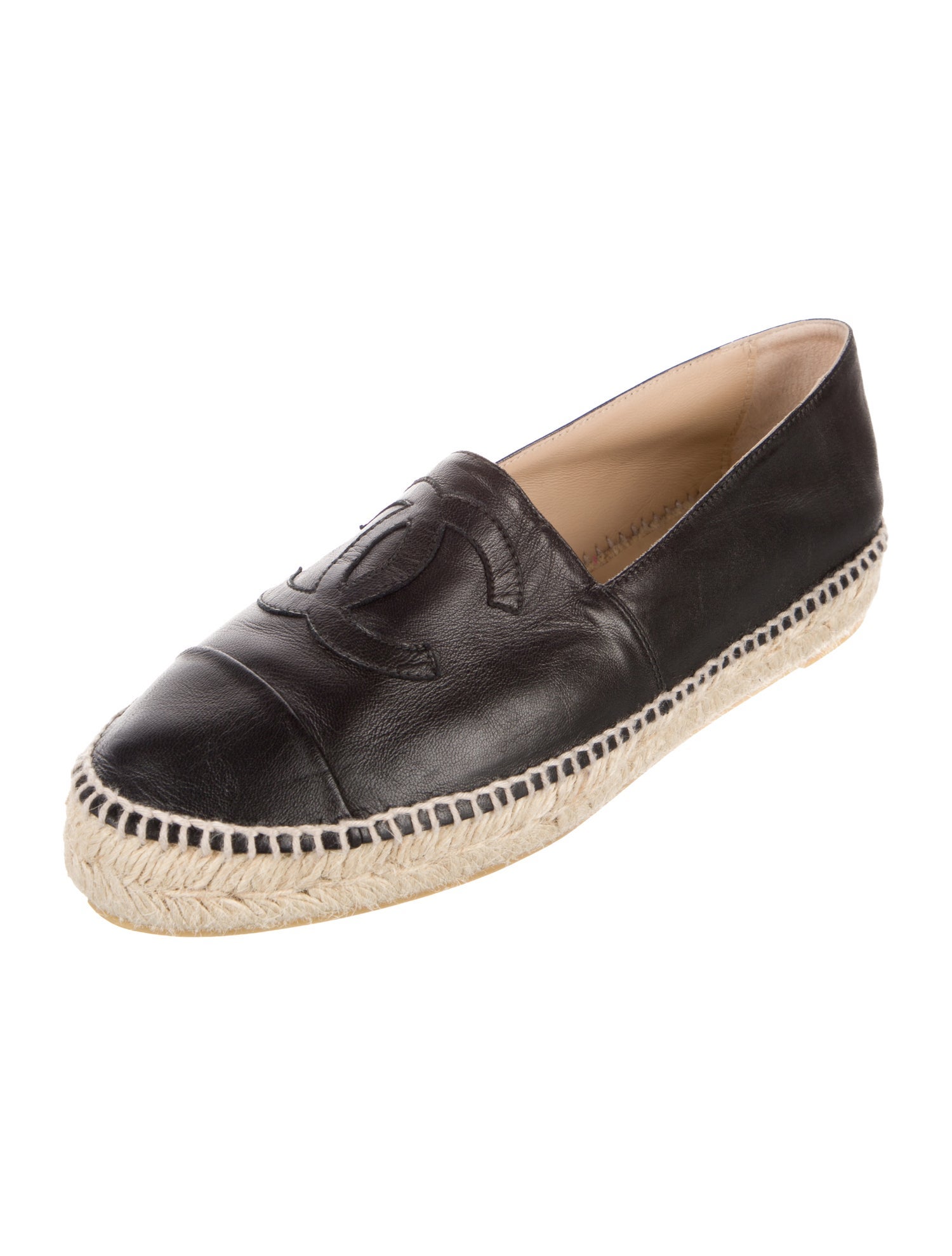Chanel Interlocking CC Logo Leather Espadrilles