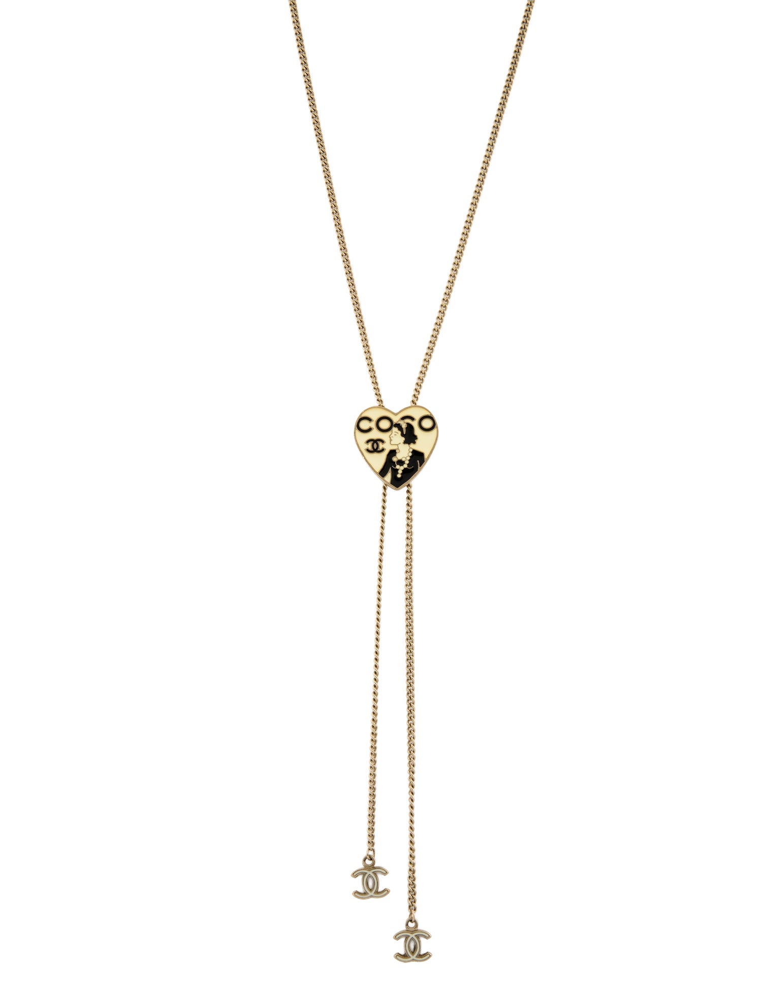 Chanel Enamel Coco CC Heart Bolo Necklace