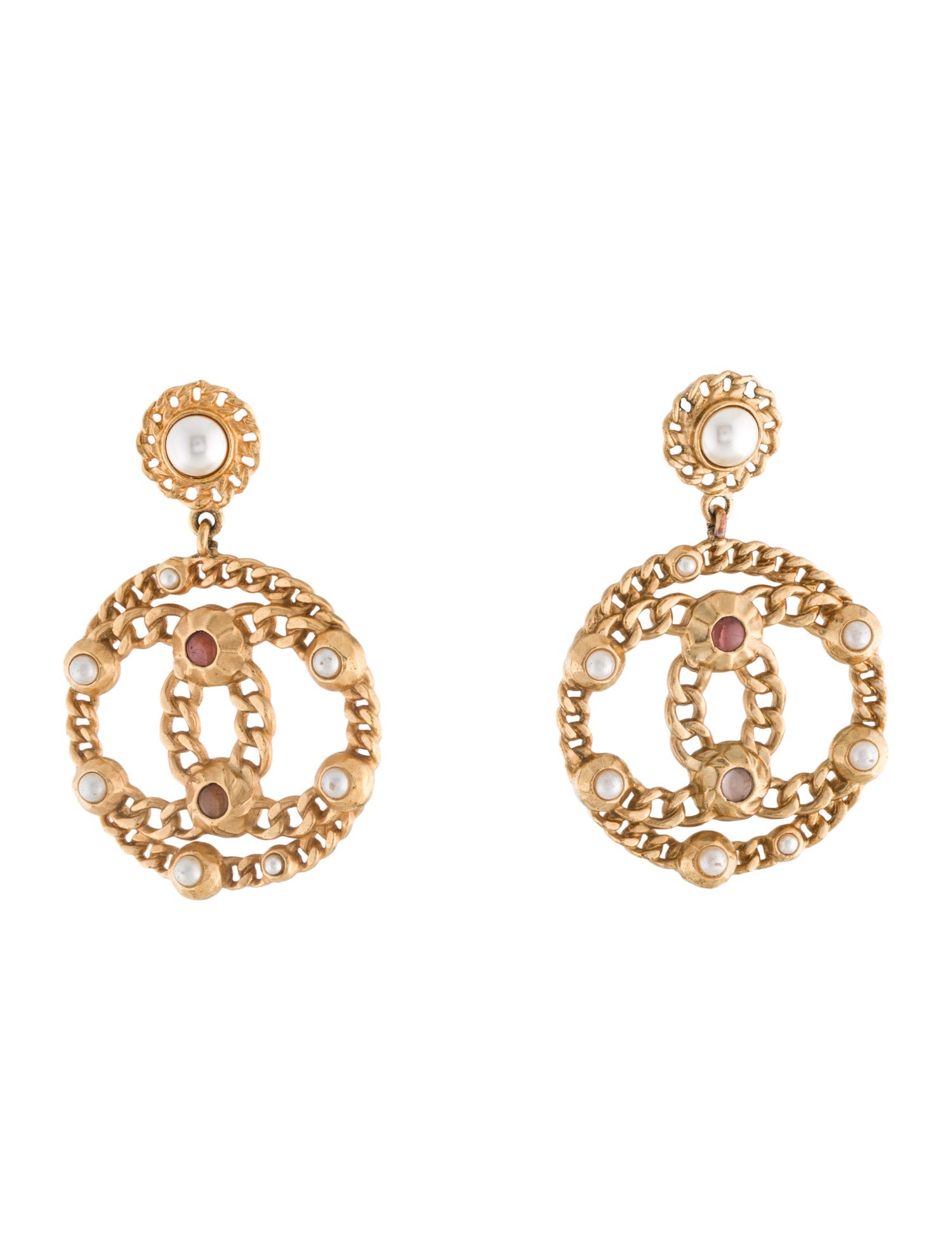 Chanel Faux Pearl & Resin CC Drop Earrings