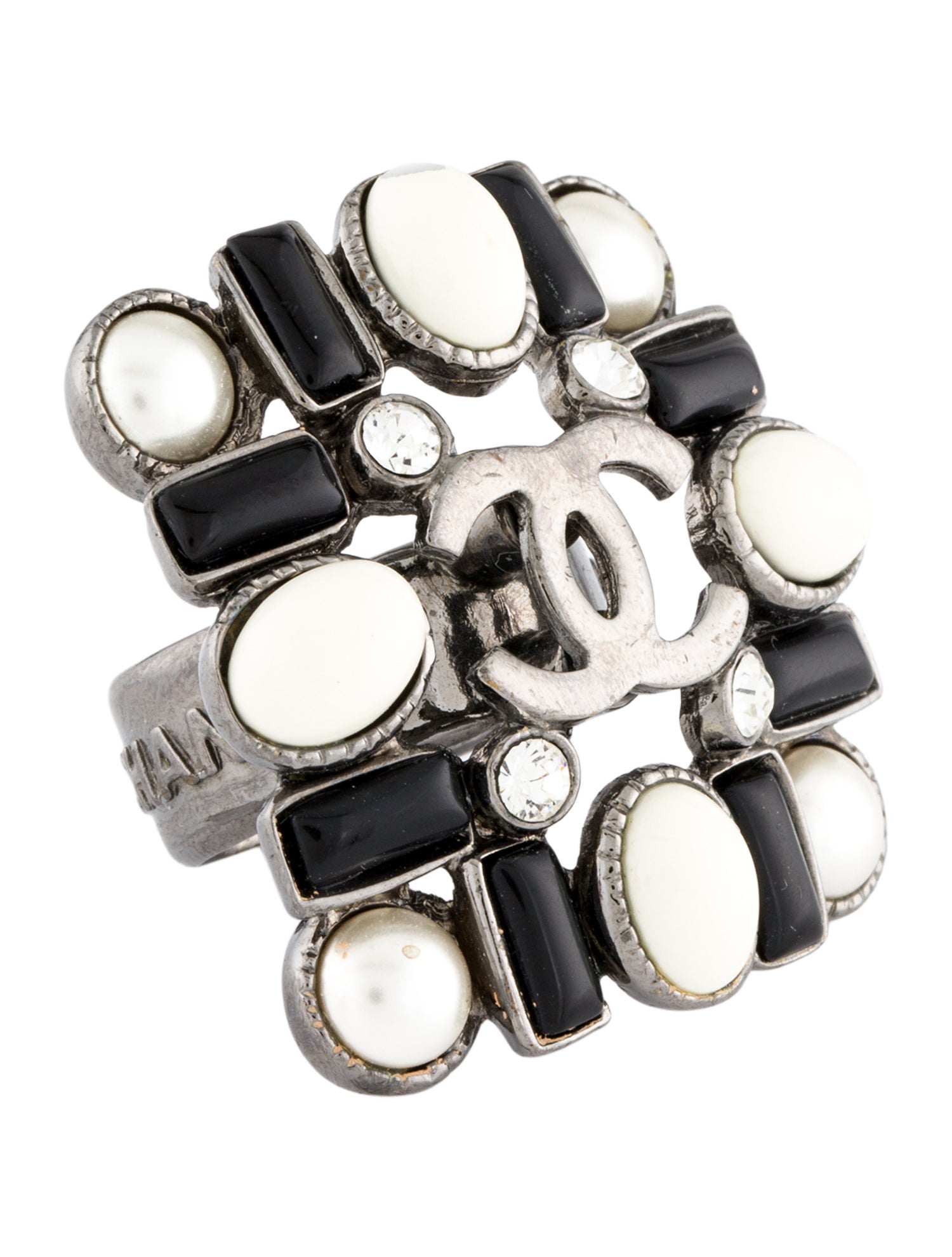 Chanel Faux Pearl, Strass & Resin CC Cocktail Ring