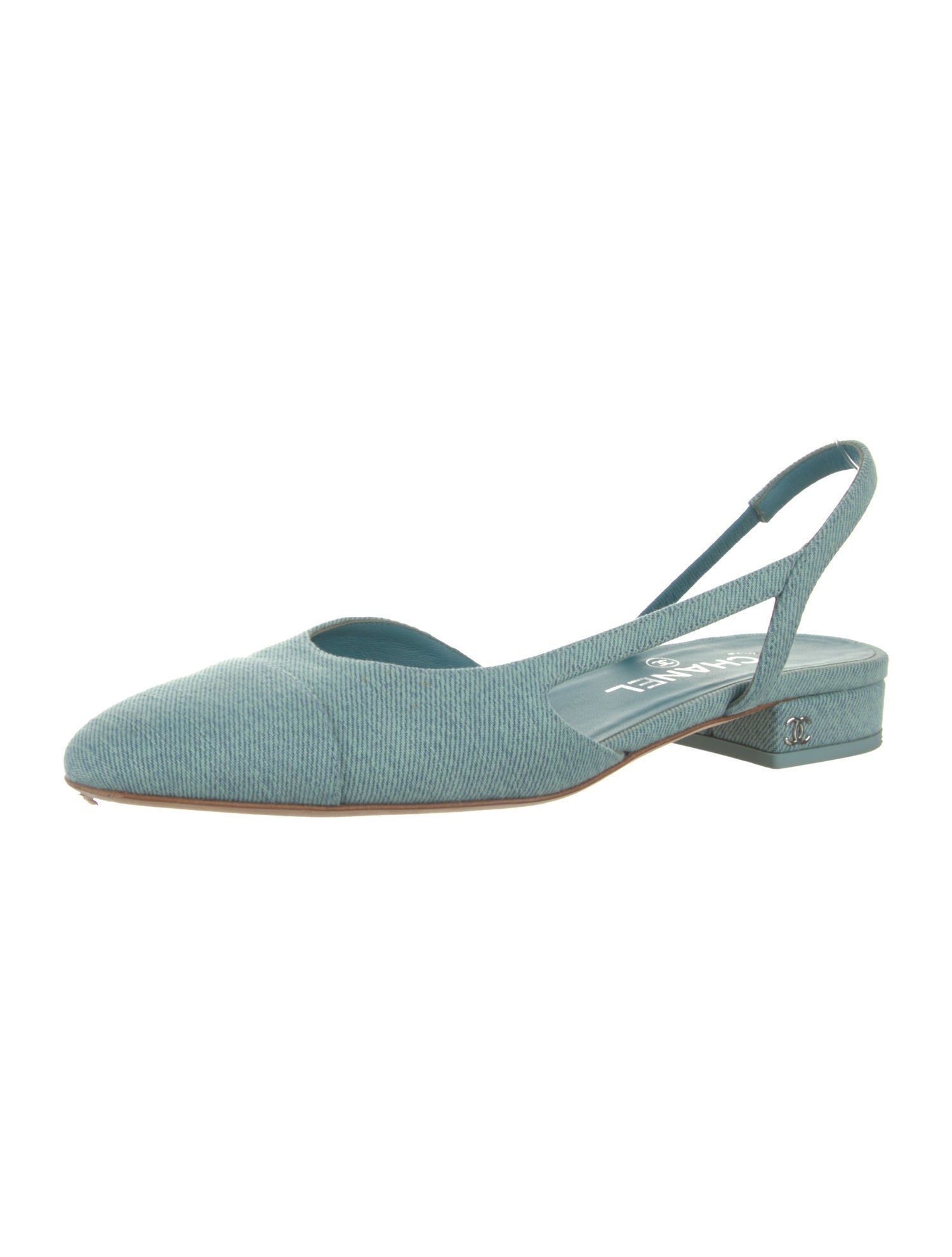 Interlocking CC Logo Denim Slingback Flats