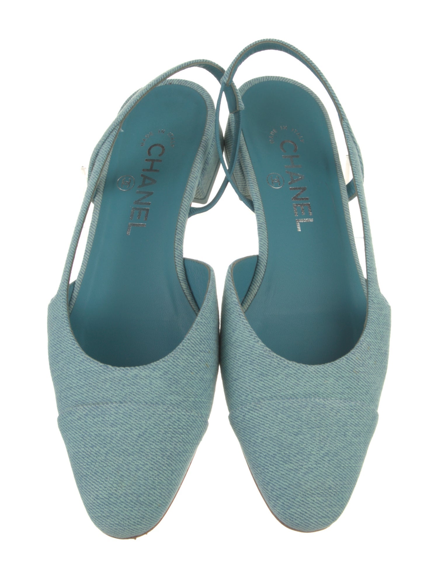 Interlocking CC Logo Denim Slingback Flats