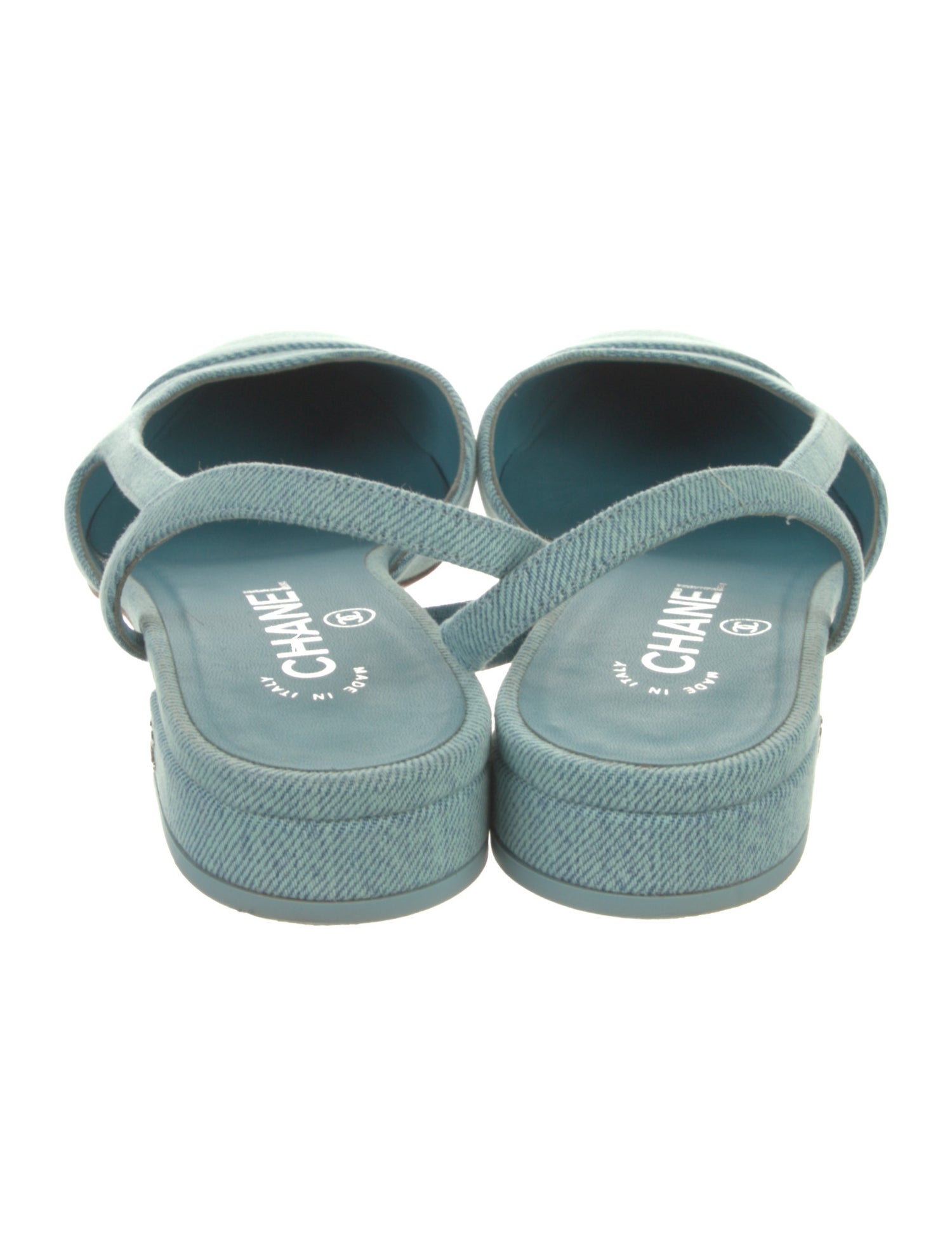 Interlocking CC Logo Denim Slingback Flats