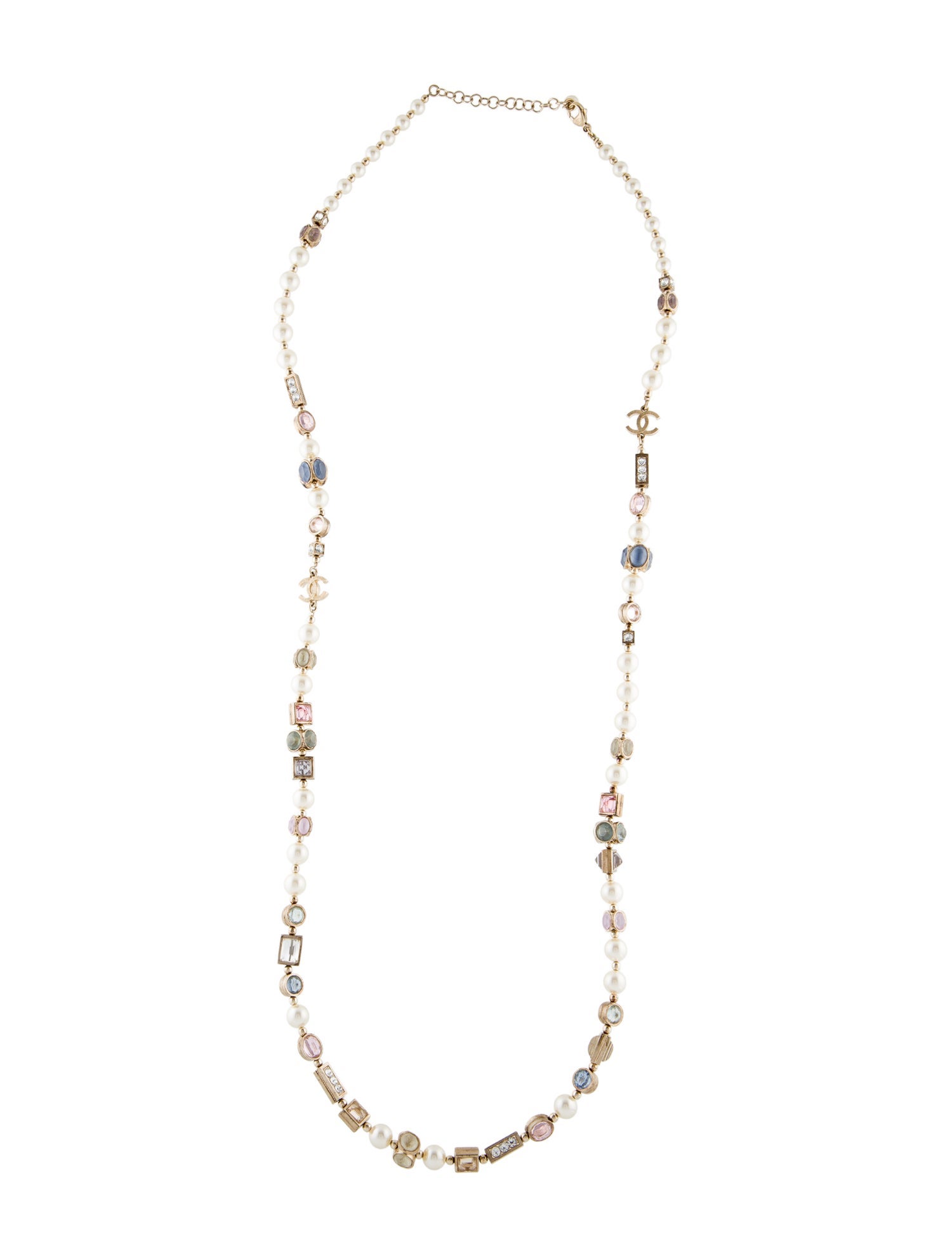 Chanel Faux Pearl & Strass CC Bead Strand Necklace