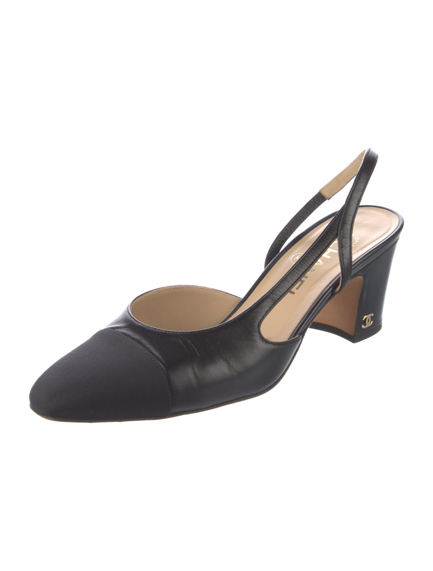 Chanel Interlocking CC Logo Leather Slingback Sandals