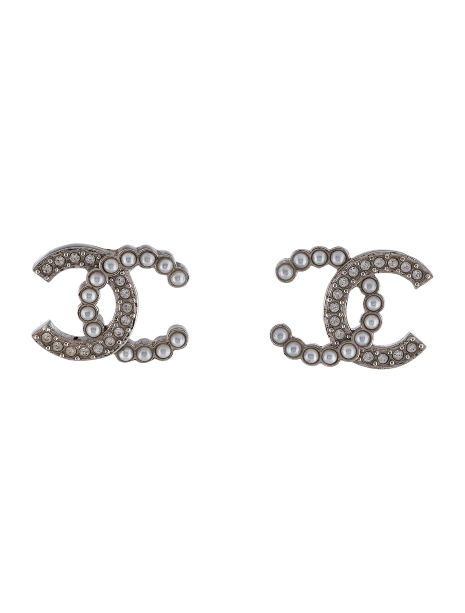 Chanel 2024 Faux Pearl & Strass CC Stud Earrings